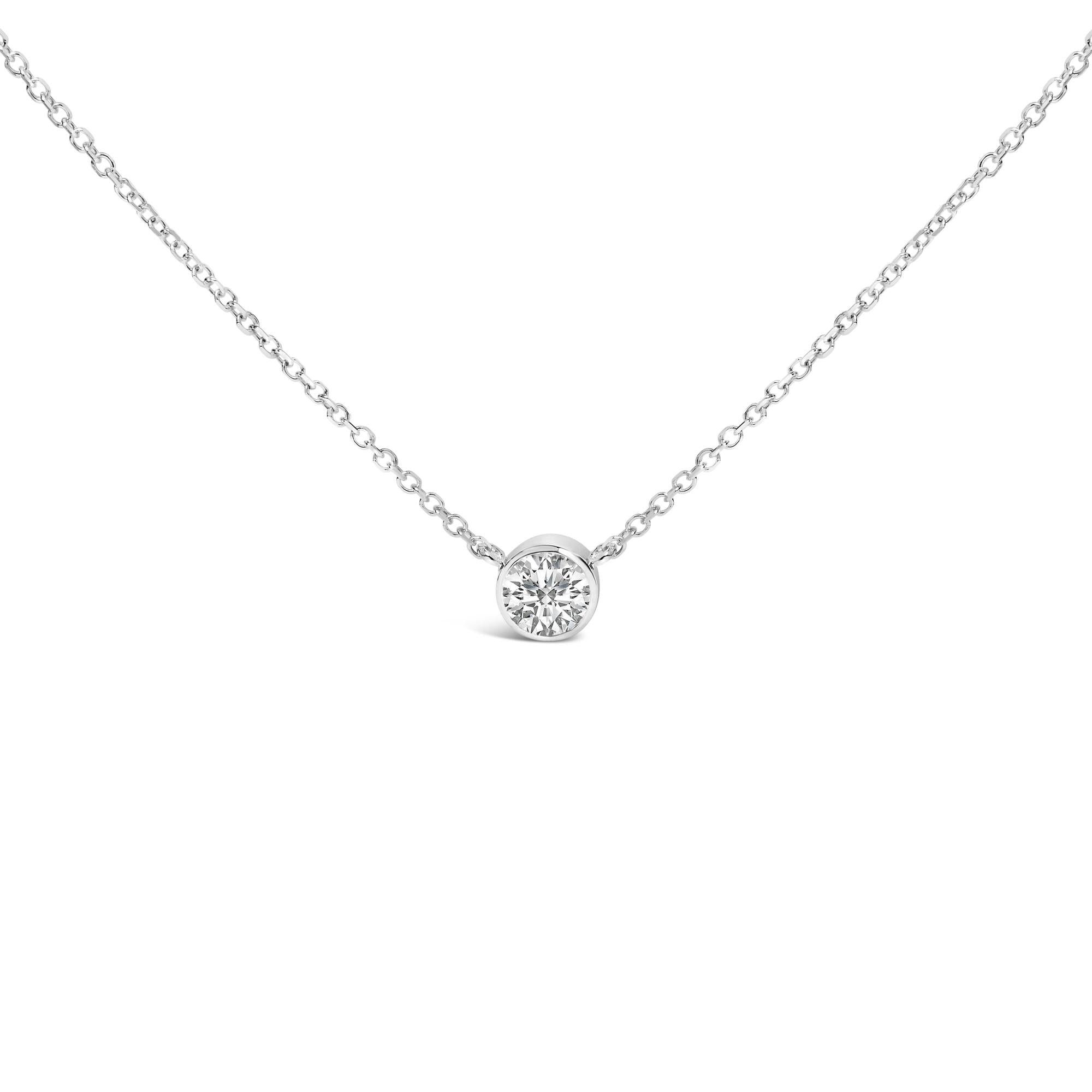 14K White Gold 1.00 Cttw Bezel Set Round Lab-Grown Diamond Solitaire 18" Pendant Necklace (F-G Color, VS1-VS2 Clarity)