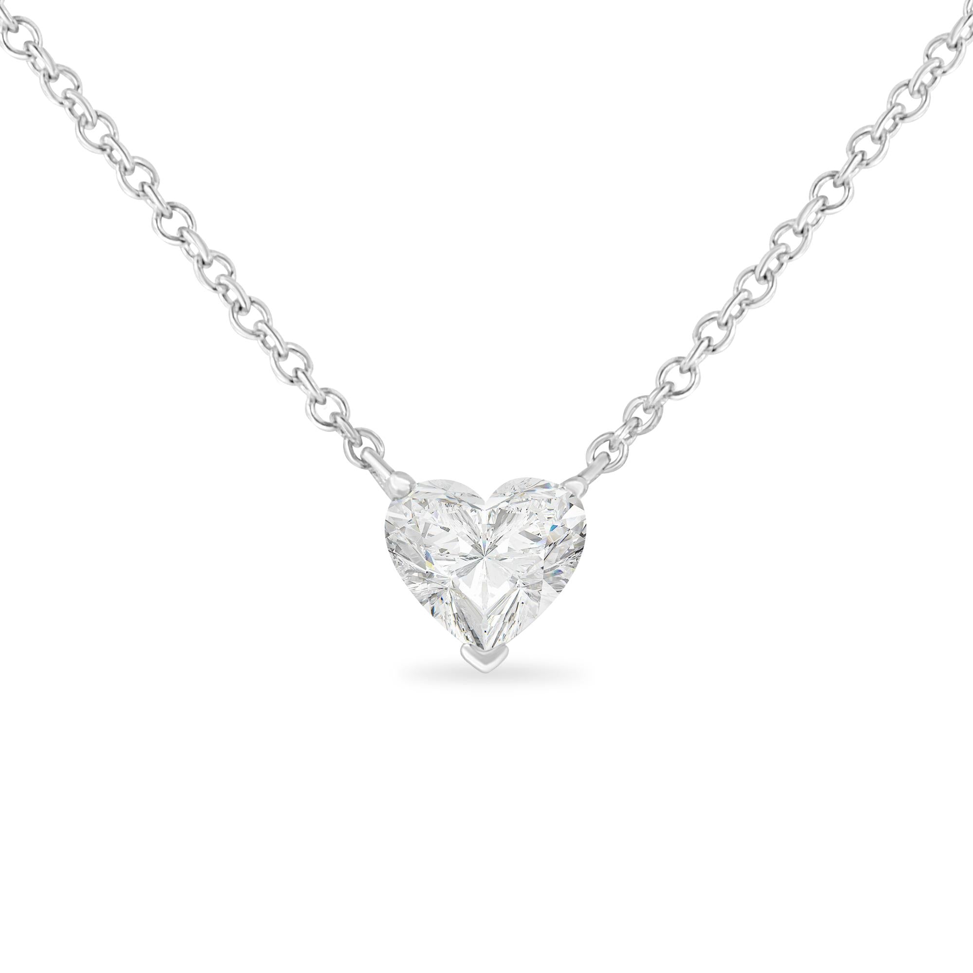 14k White Gold 1/4 Cttw Lab Grown Heart Shape Diamond Solitaire 18" Pendant Necklace (E-F Color, SI1-SI2 Clarity) - Friggin Jewelry