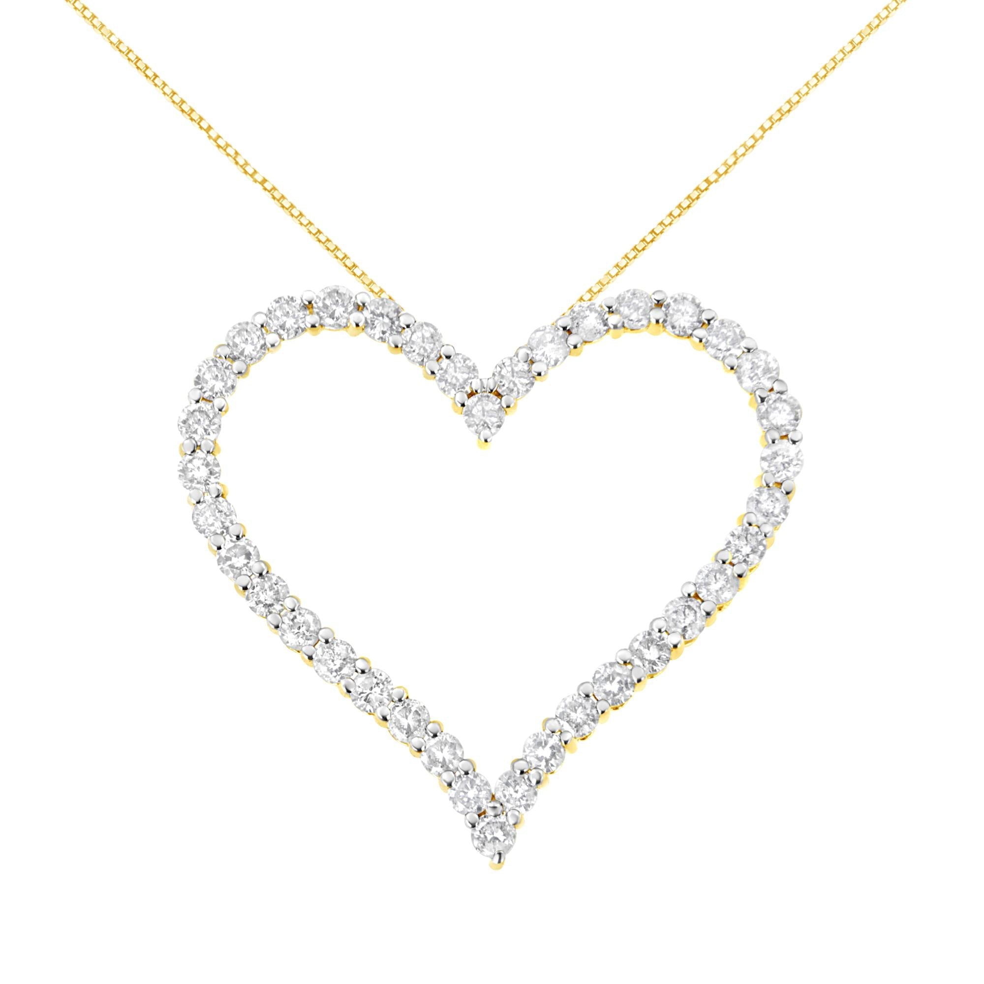 Collar con colgante de corazón abierto de diamantes de talla redonda de 3,0 cts, chapado en oro amarillo de 10 k (plata de ley .925) (color JK, claridad I1-I2) - 45,7 cm - Friggin Jewelry