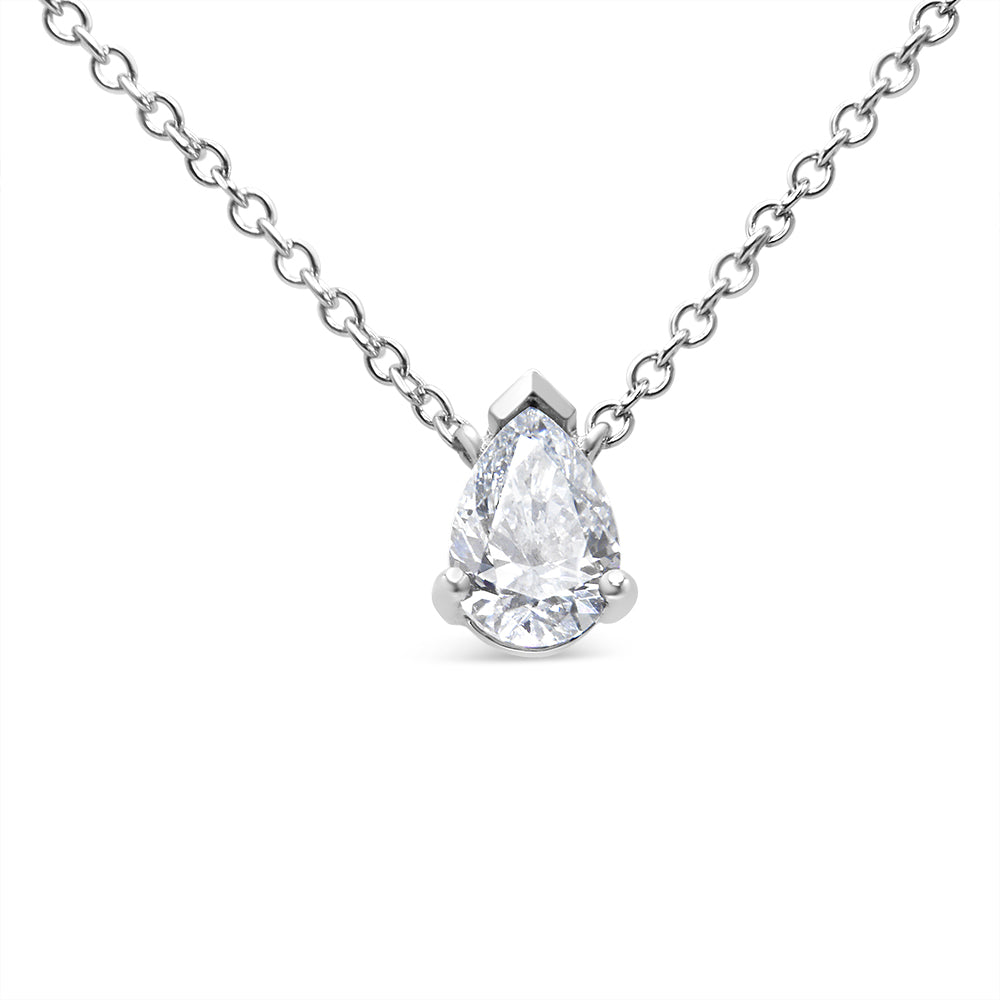 Collana con ciondolo a forma di pera da 18" in oro bianco 14 carati certificato AGS da 1/2 ct di diamanti (colore HI, purezza VS2-SI1) - Friggin Jewelry