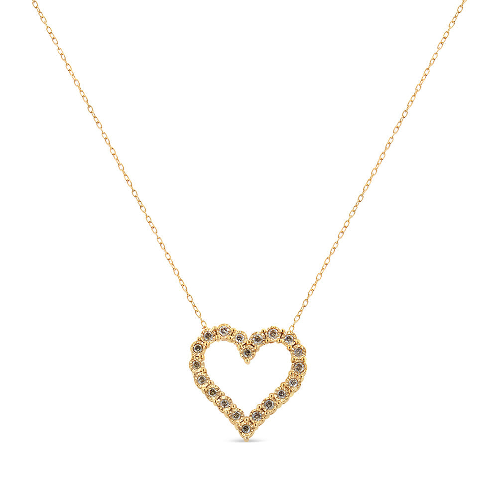 10K Yellow Gold Flashed .925 Sterling Silver 1/2 Cttw Champagne Diamond Miracle Plate Heart Pendant Necklace (K-L Color, I1-I2 Clarity) - 18" - Friggin Jewelry