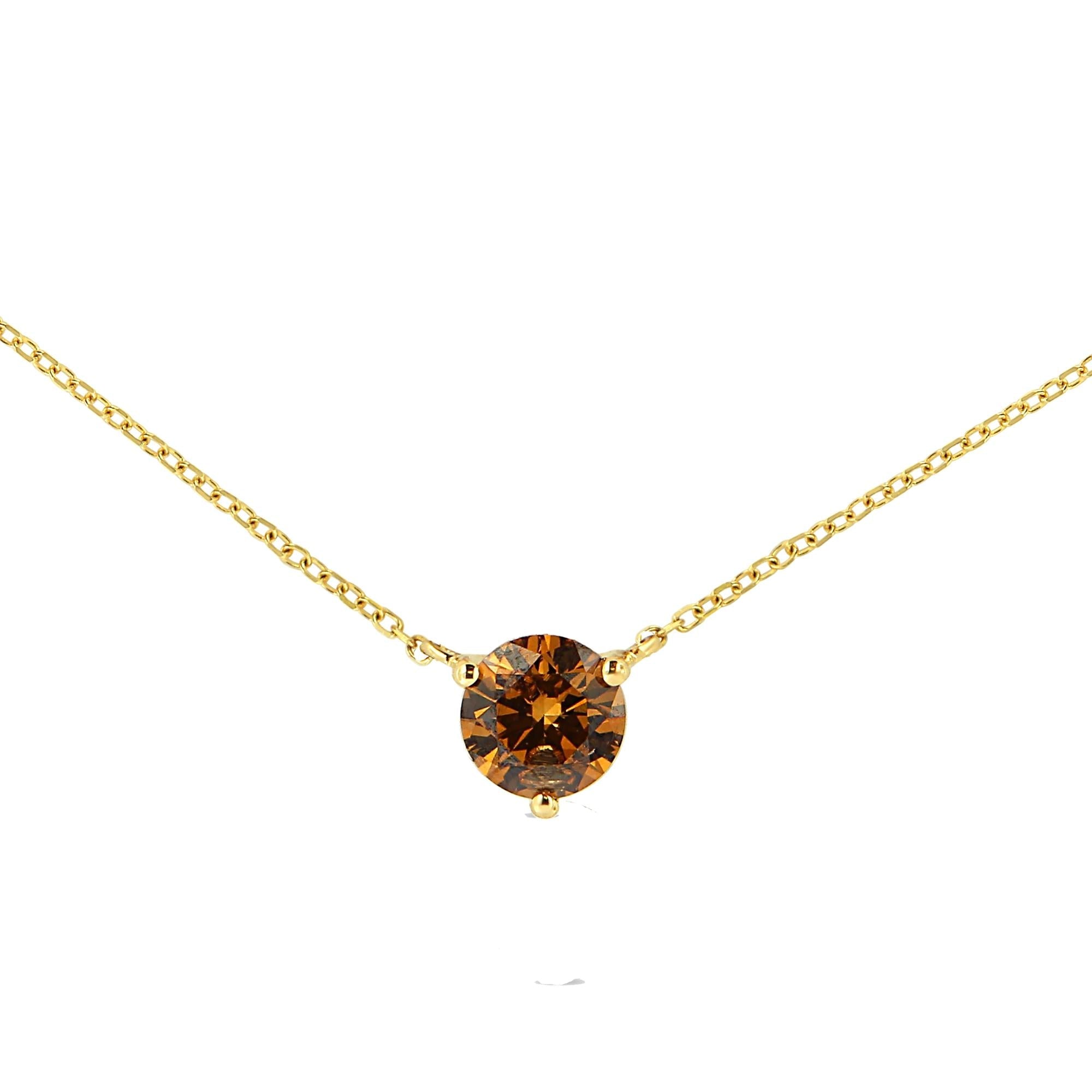 Collar con colgante solitario de 45 cm en oro amarillo de 14 quilates con diamante amarillo cultivado en laboratorio de 1/2 quilates engastado en forma de martini (color amarillo, claridad VS2-SI1) - Friggin Jewelry