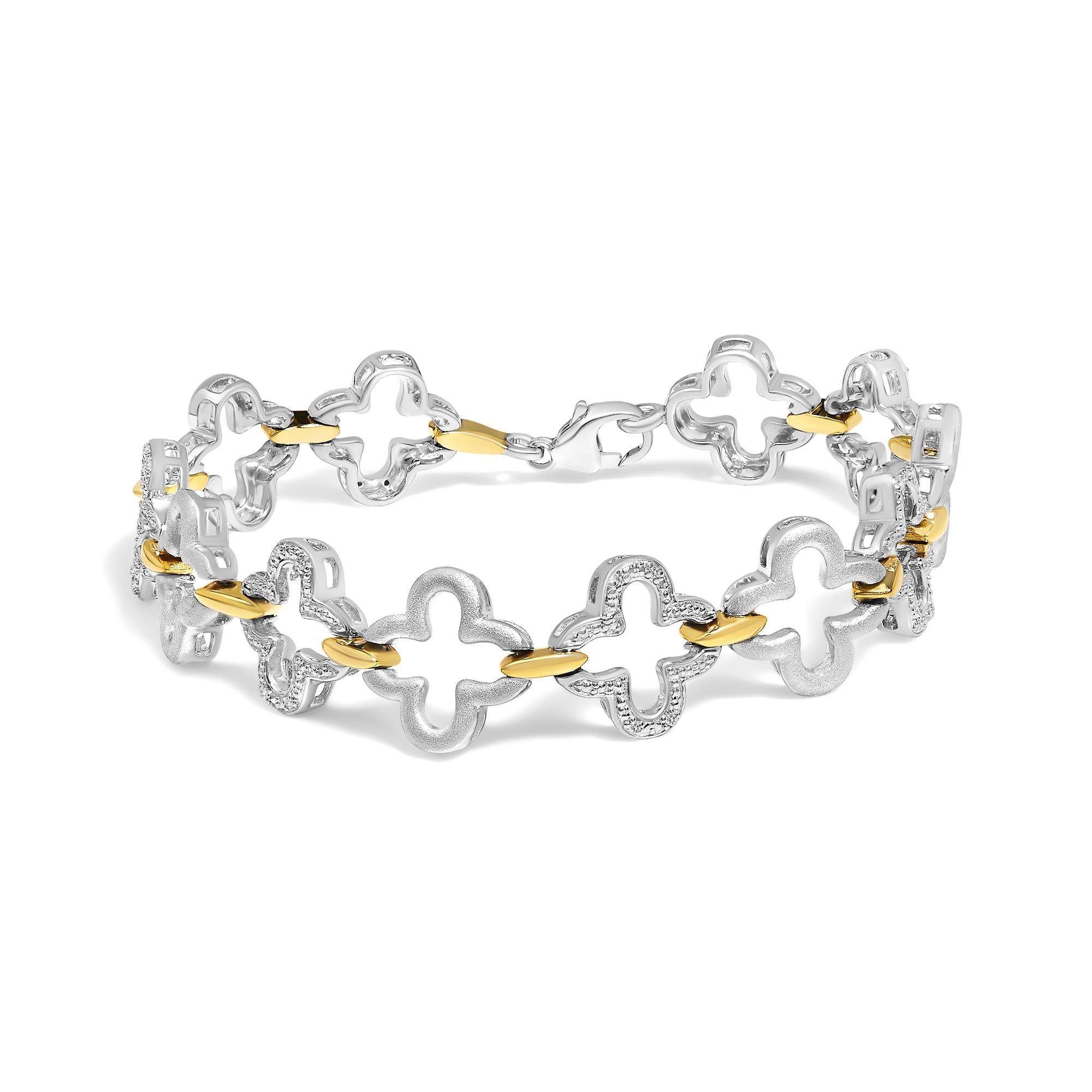 Pulsera de tenis de moda en plata de ley bicolor .925 con diamantes redondos naturales de 1/10 quilates (color IJ, claridad I1-I2) - 18 cm - Friggin Jewelry