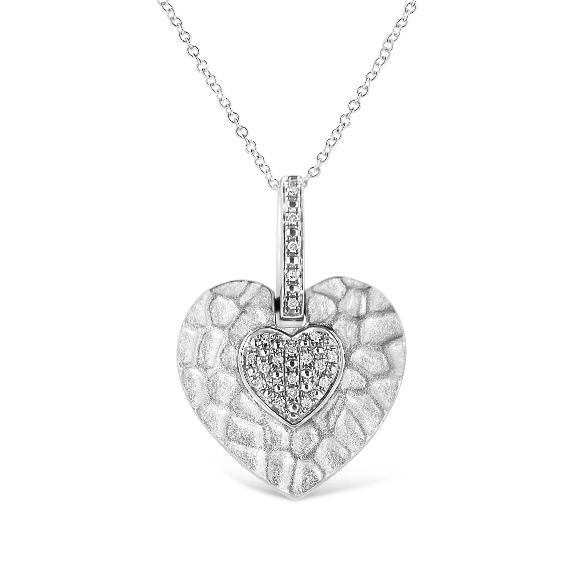 .925 Sterling Silver Pave-Set Diamond Accent Heart Shape 18" Pendant Necklace (I-J Color, I1-I2 Clarity) - Friggin Jewelry