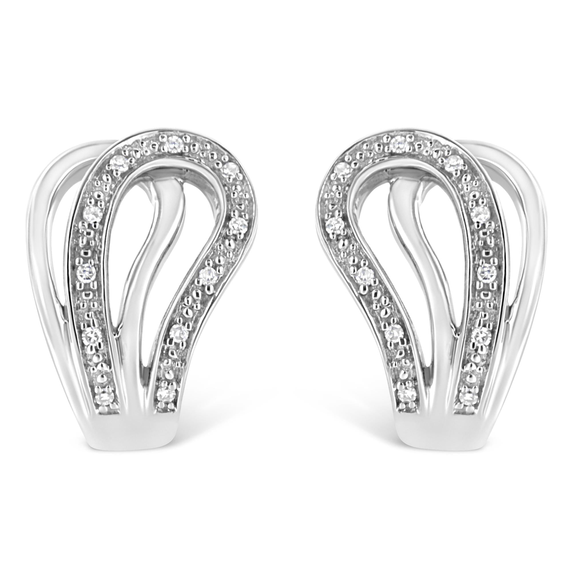 .925 Sterling Silver Pave-Set Diamond Accent Horseshoe Hoop Earring (I-J Color, I1-I2 Clarity) - Friggin Jewelry