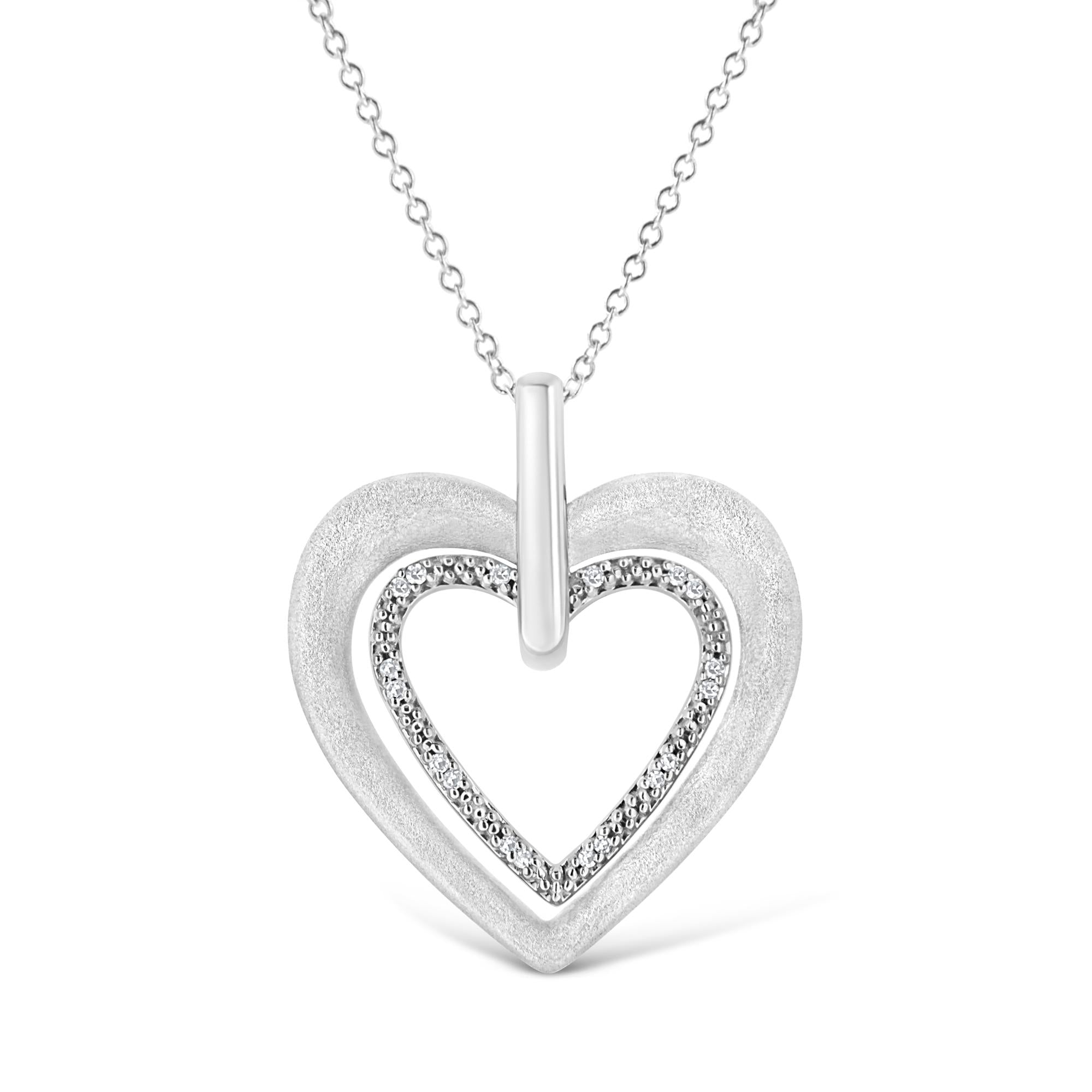 Collar con colgante de corazón doble de 45 cm en plata de ley 925 con detalles de diamantes engastados en garras (color IJ, claridad I1-I2) - Friggin Jewelry