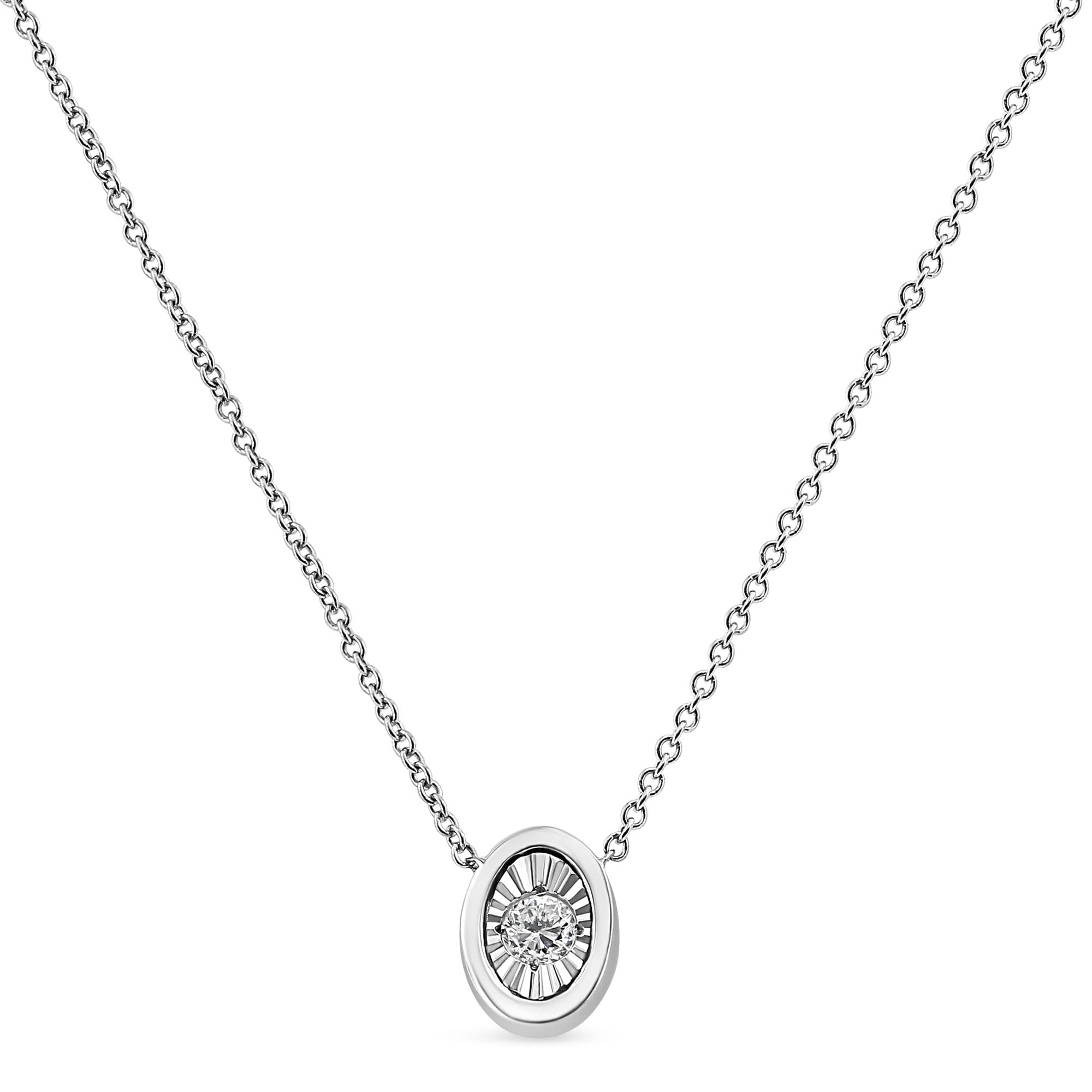 10K White Gold 1/10 Cttw Miracle Set Round-Cut Diamond 18" Pendant Necklace - Choice of Shape - Friggin Jewelry