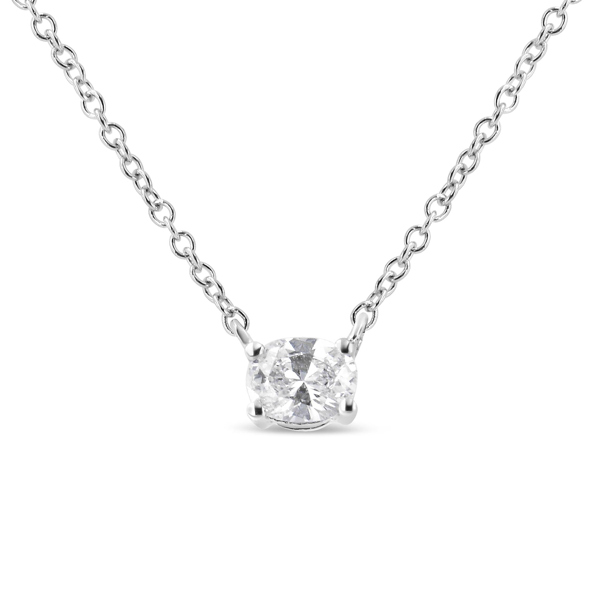 Collar con colgante de 45,7 cm (1/5 ct) de diamante solitario ovalado de oro blanco de 14 quilates (color GH, claridad VS2-SI1) - Friggin Jewelry