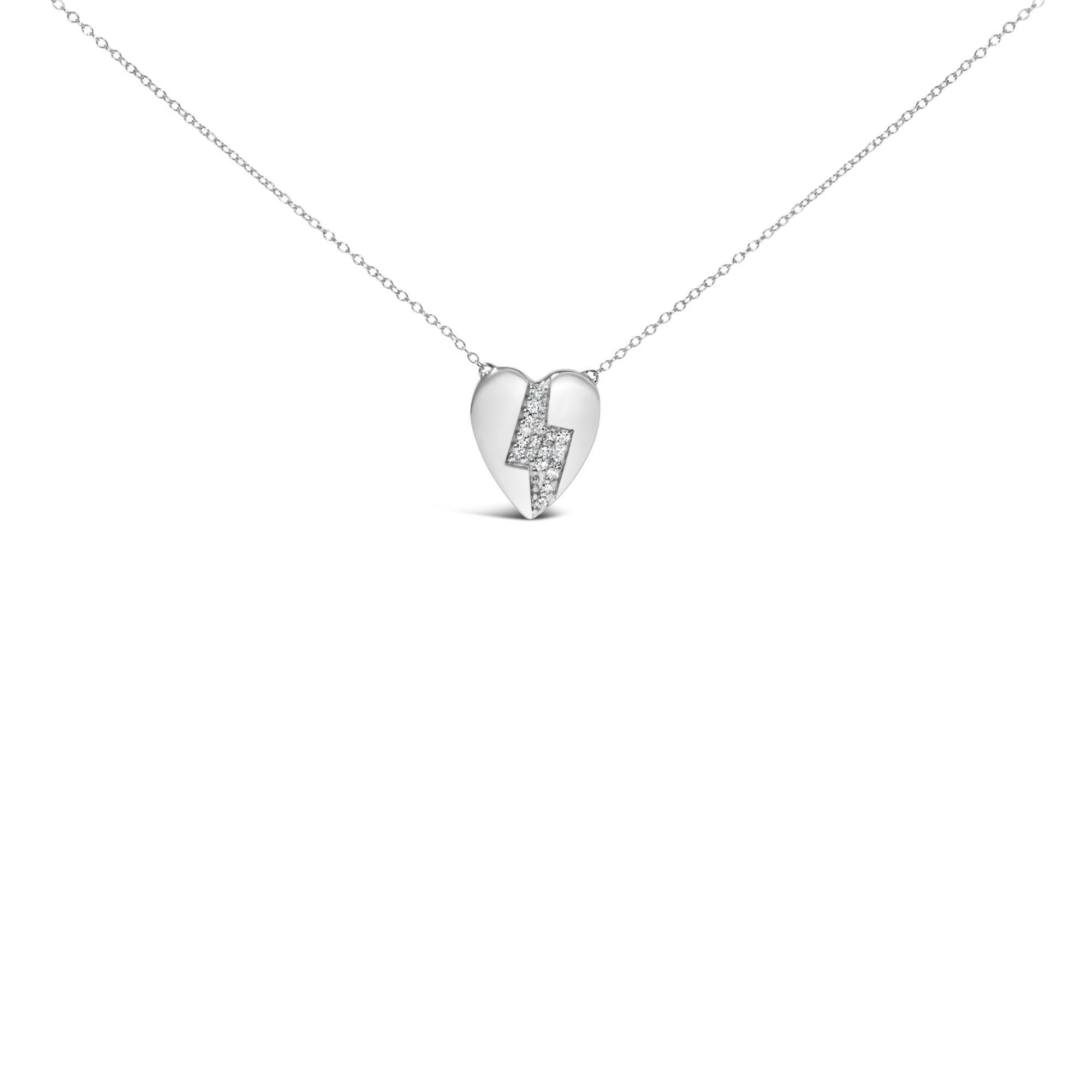 925 Sterling Silver 1/3 Ctw Diamond Heart and Lightning Bolt Pendant Necklace (H-I Color, SI1-SI2 Clarity) - 18" Inches