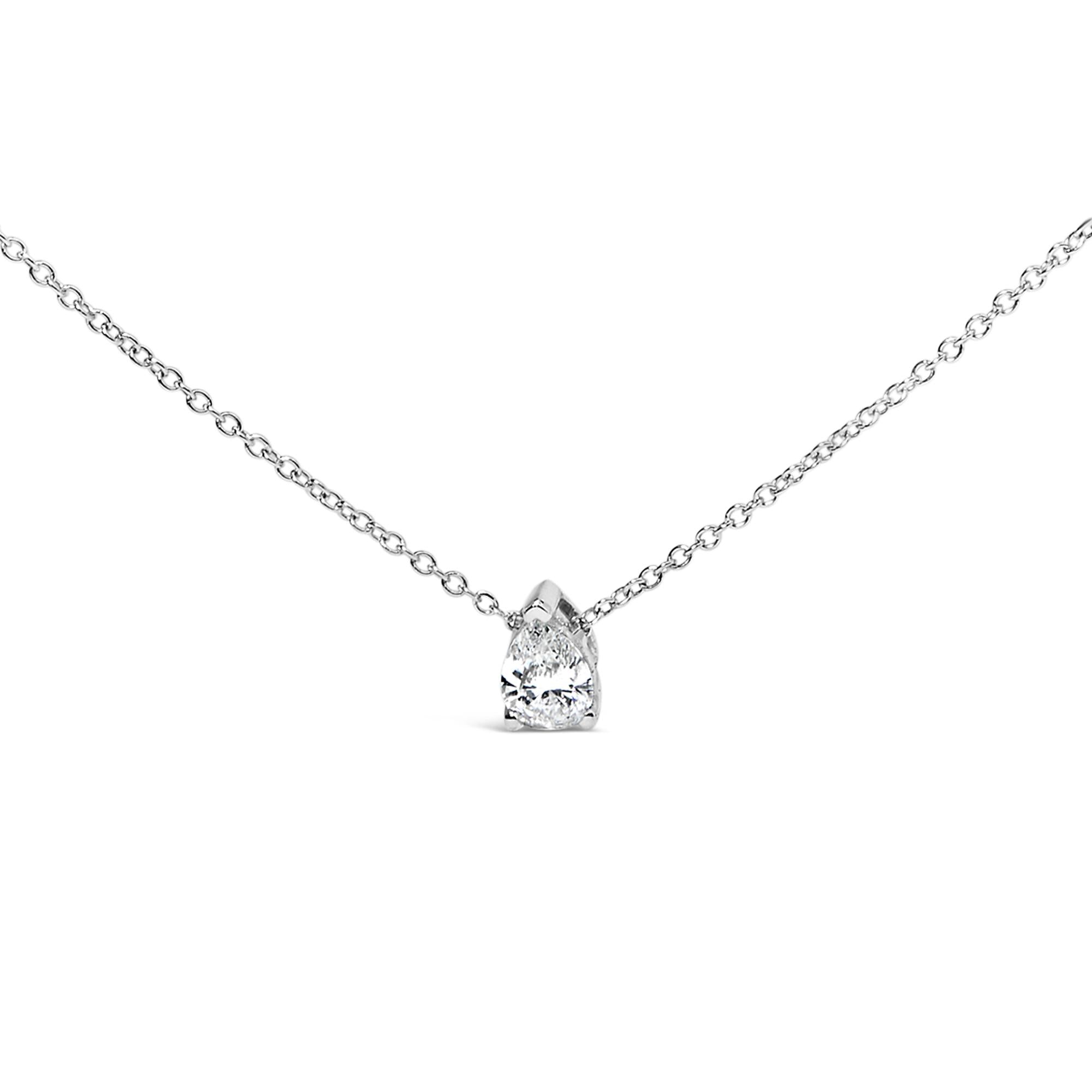 Collar con colgante solitario de 3 puntas y diamantes cultivados en laboratorio de 1/2 quilates en oro blanco de 14 quilates, talla pera, 45,7 cm (color FG, claridad VS2-SI1) - Friggin Jewelry