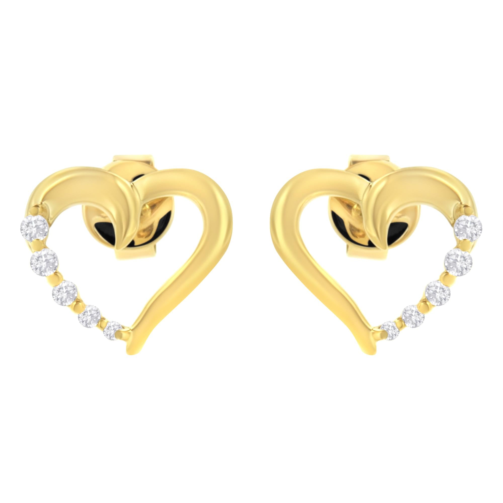 Pendientes Journey Heart de oro amarillo de 14 quilates con diamantes de 1/8 ct (KL, I1-I2) - Friggin Jewelry
