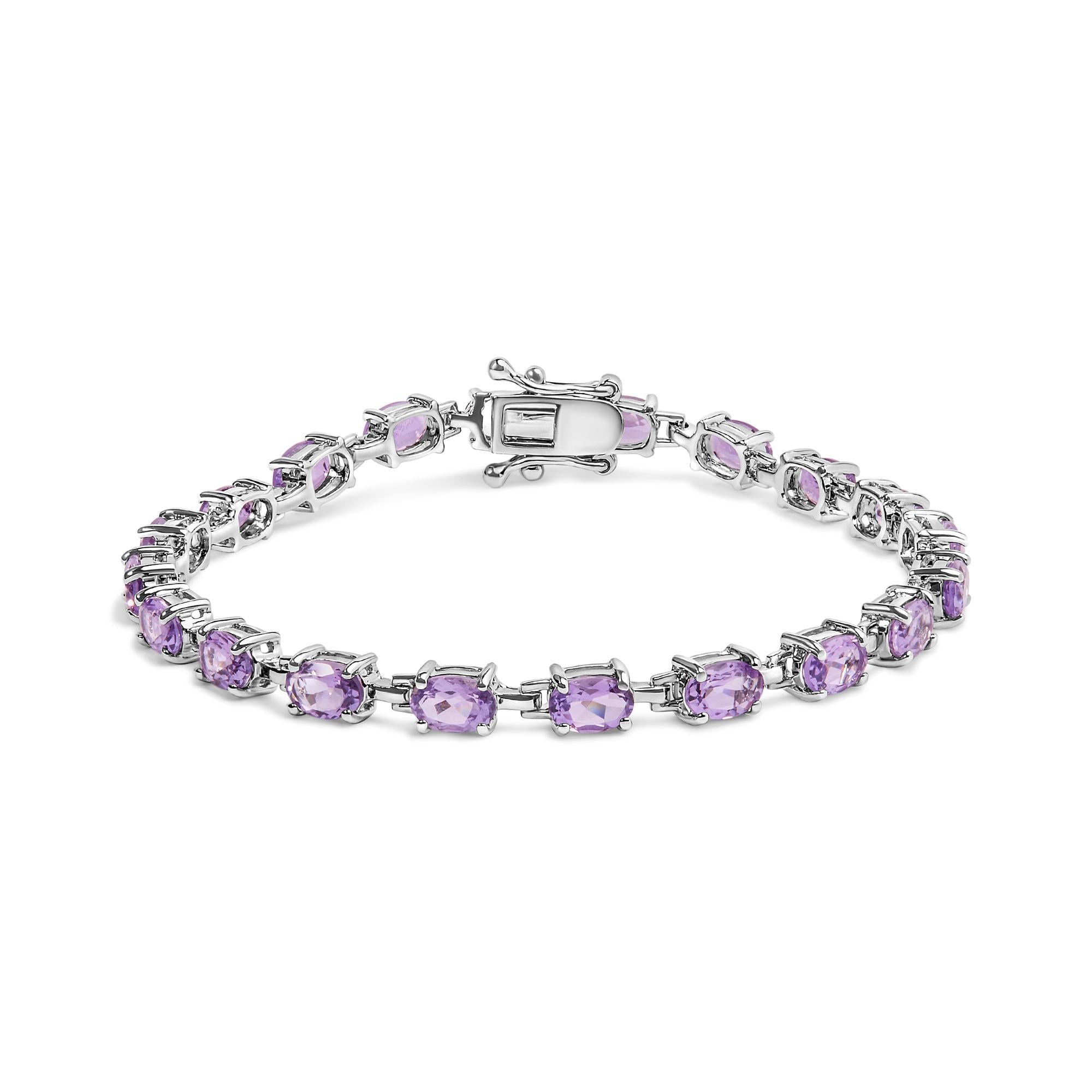 Bracciale in argento sterling 925 con maglie ovali in ametista viola da 8 1/2 carati - 7" pollici - Friggin Jewelry
