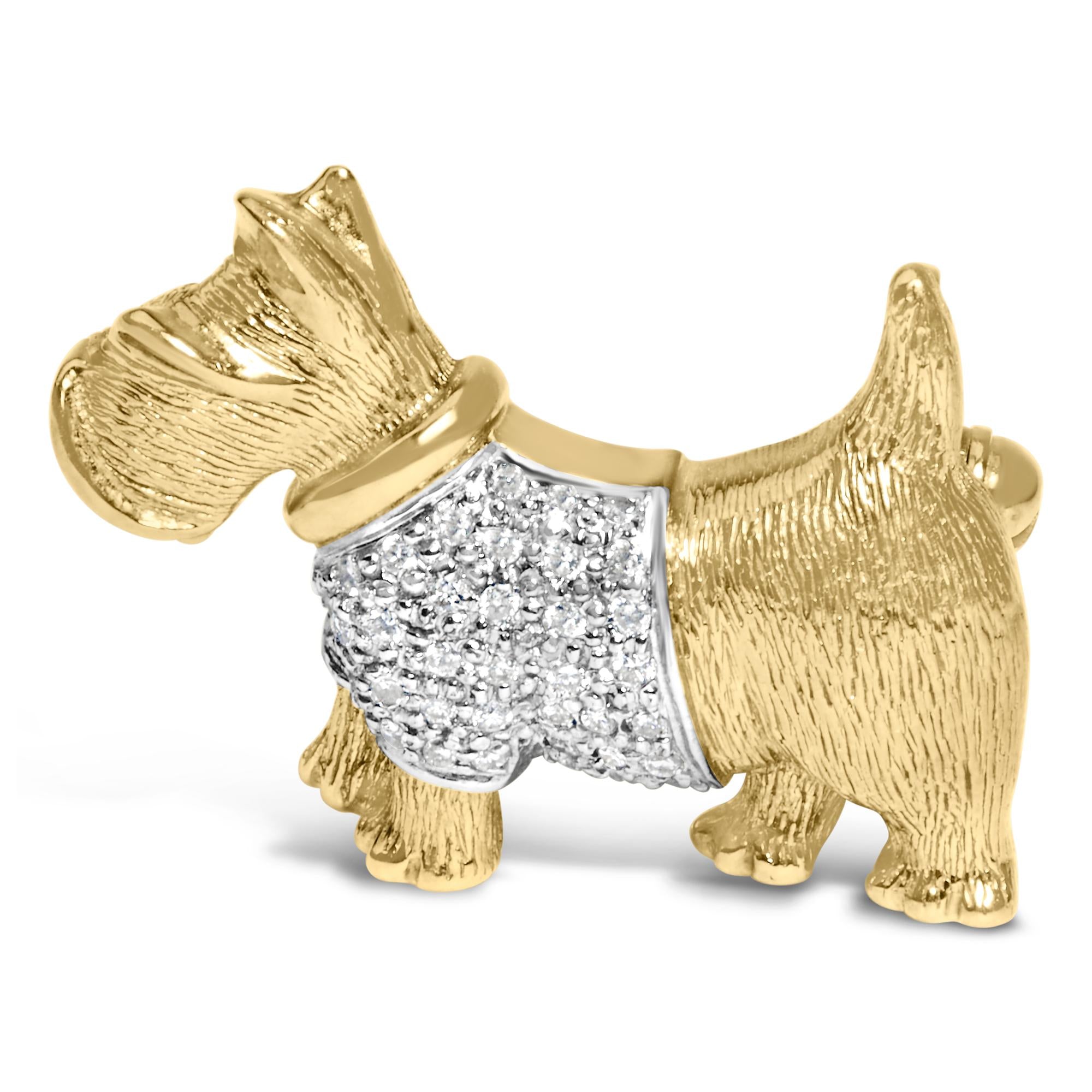 18K Yellow Gold1/3 Cttw Diamond Scottish Terrier Brooch Pin and Pendant with Satin Finish (G-H Color, VS2-SI1 Clarity) - Chain Not Included - Friggin Jewelry