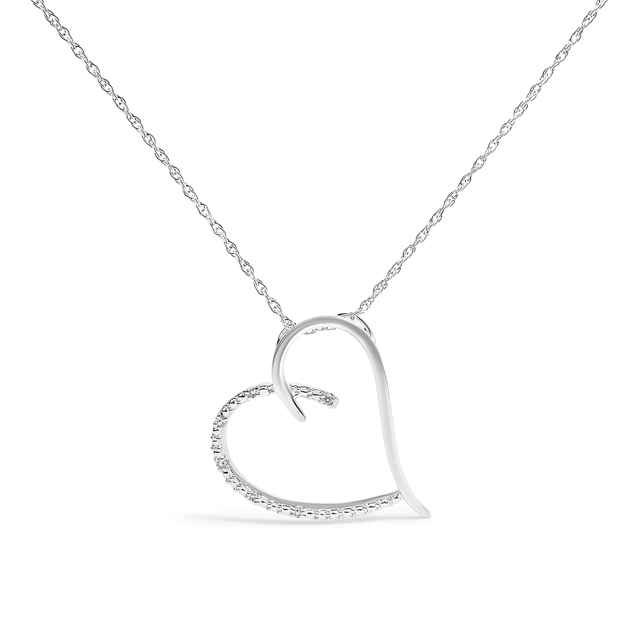 .925 Sterling Silver Diamond Accent Open Heart Slide Pendant Necklace (J-K Color, I2-I3 Clarity) - 18" Inches - Friggin Jewelry