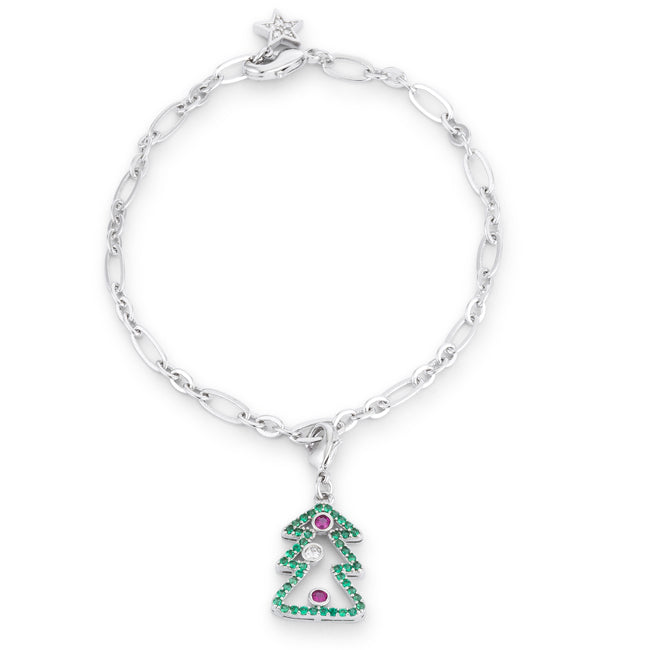 Irresistible Form Radiant Series Christmas Tree 0.35ct CZ Rhodium Holiday Charm Bracelet - Friggin Jewelry Fashion Winter