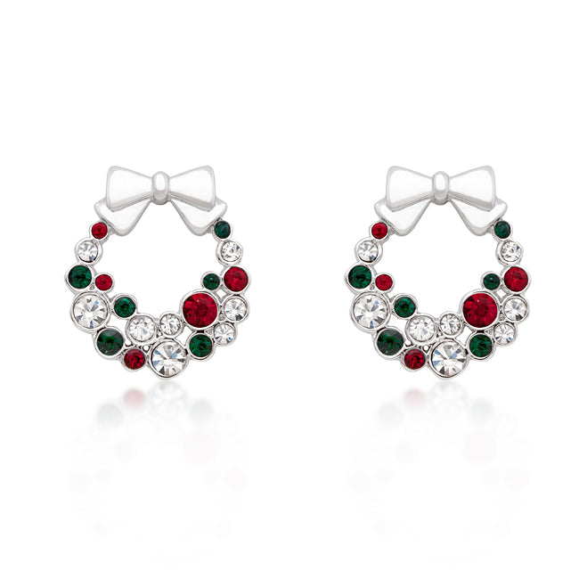 Daily Luxe Classic Edit Holiday Wreath Colored Crystal Earrings - Friggin Jewelry Fashion Winter