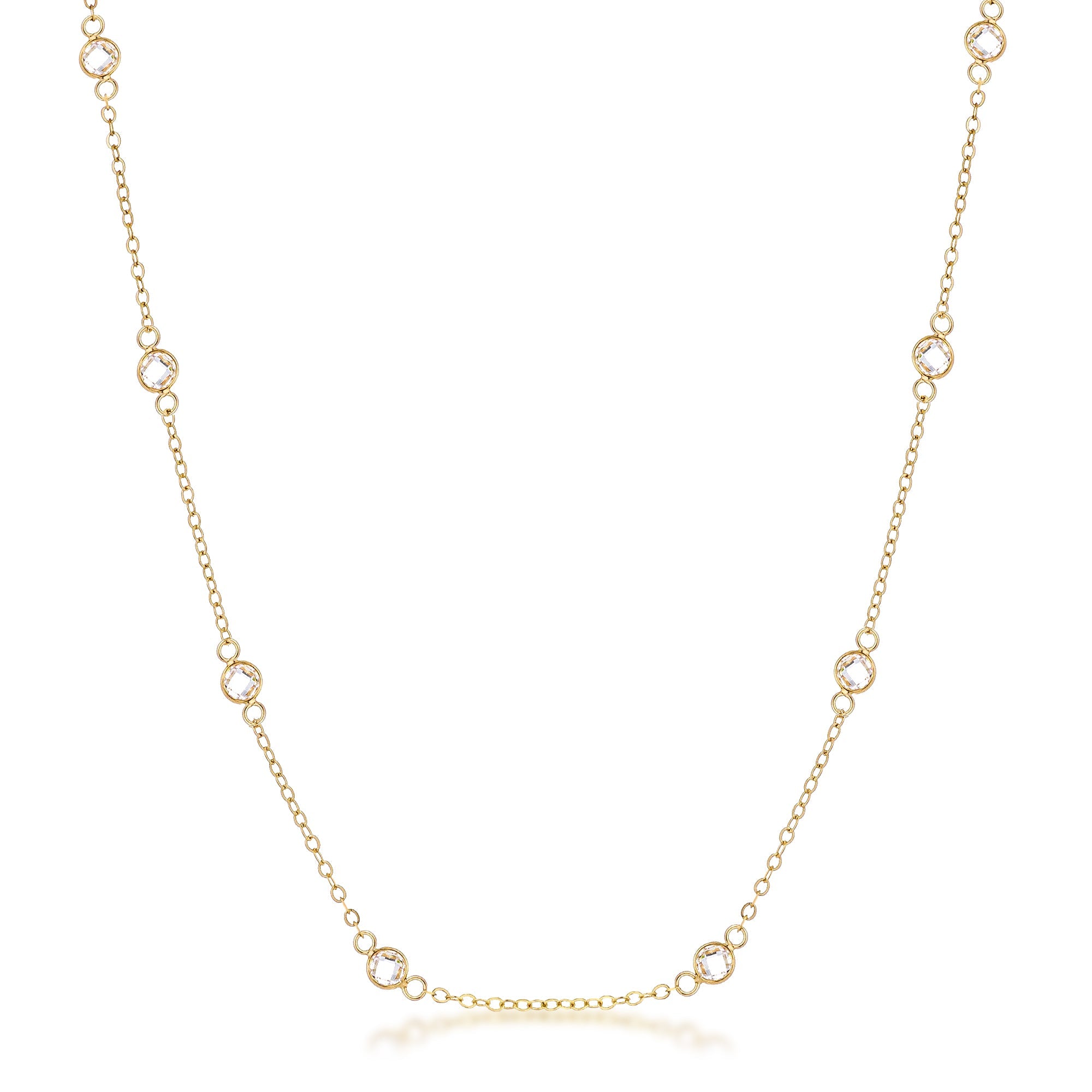 Iconic Whisper Everyday Line 16 18k Gold Plated Clear CZ Round Bezel Saturn Necklace - Friggin Jewelry Fashion