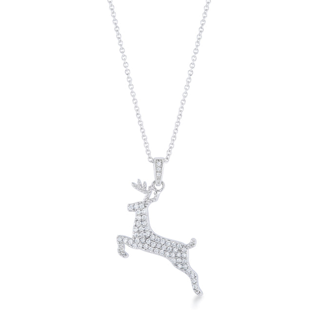 Exclusive Spark Timeless Edit .35 ct CZ Rhodium Reindeer Pave Holiday Pendant - Friggin Jewelry Fashion Winter