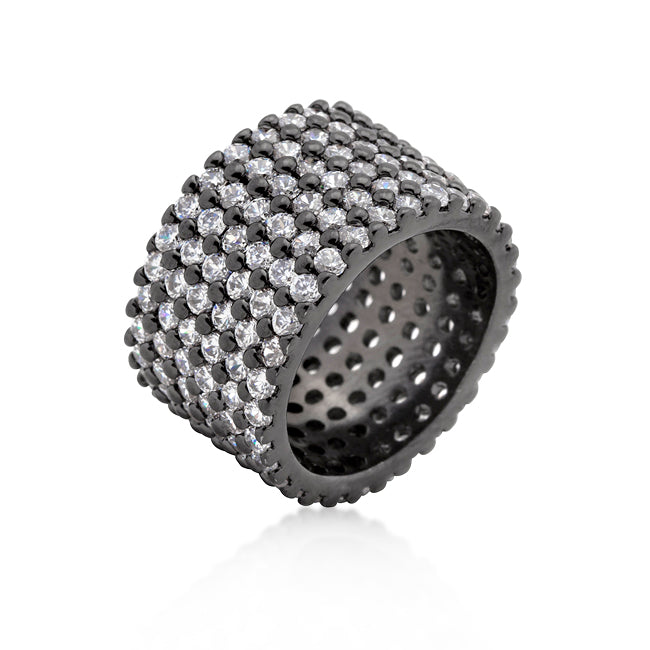 Gilded Temptress Bold Edit Hematite Wide Pave Cubic Zirconia Ring - Friggin Jewelry Fashion