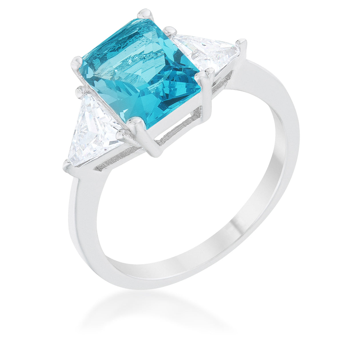 Everyday Spark Modern Icon Classic Blue Topaz Rhodium Engagement Ring - Friggin Jewelry Fashion