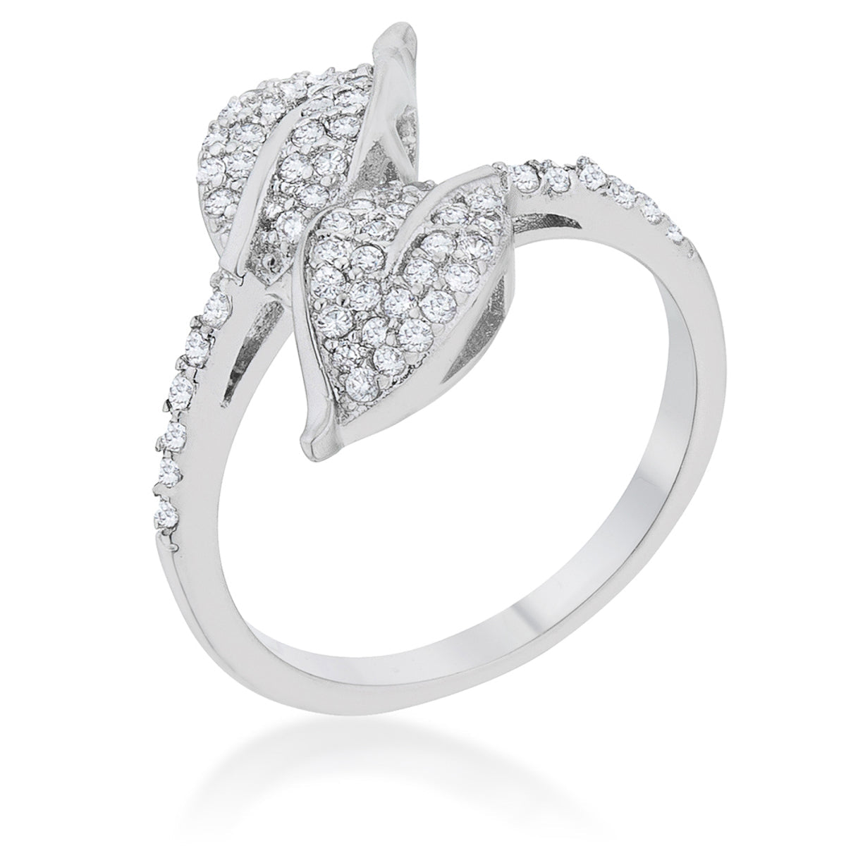Dazzling Edge Timeless Series Liana 0.1ct CZ Rhodium Leaf Wrap Ring - Friggin Jewelry Fashion
