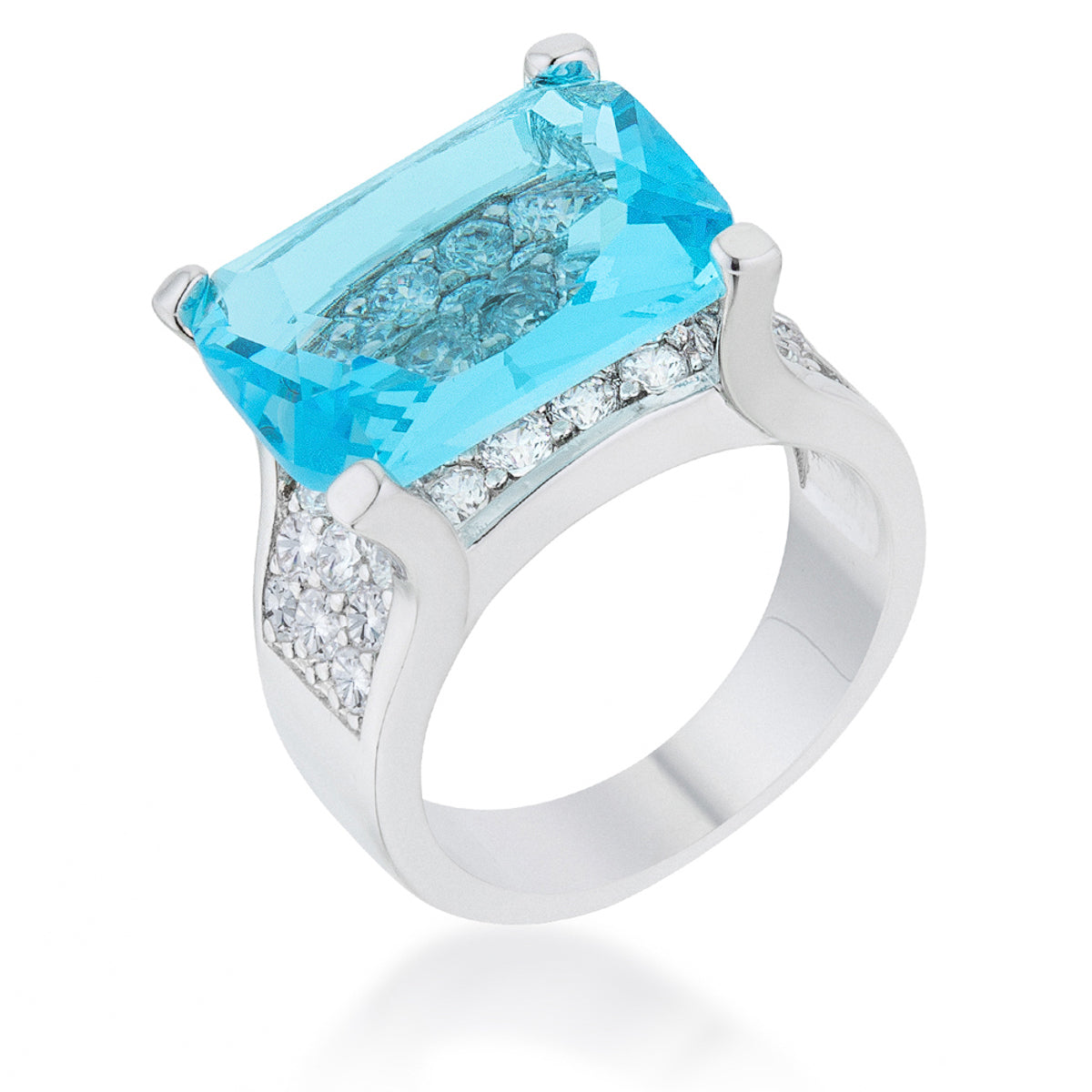 Tempting Edge Couture Line Mina 15.4ct Aqua CZ Rhodium Cocktail Ring - Friggin Jewelry Fashion