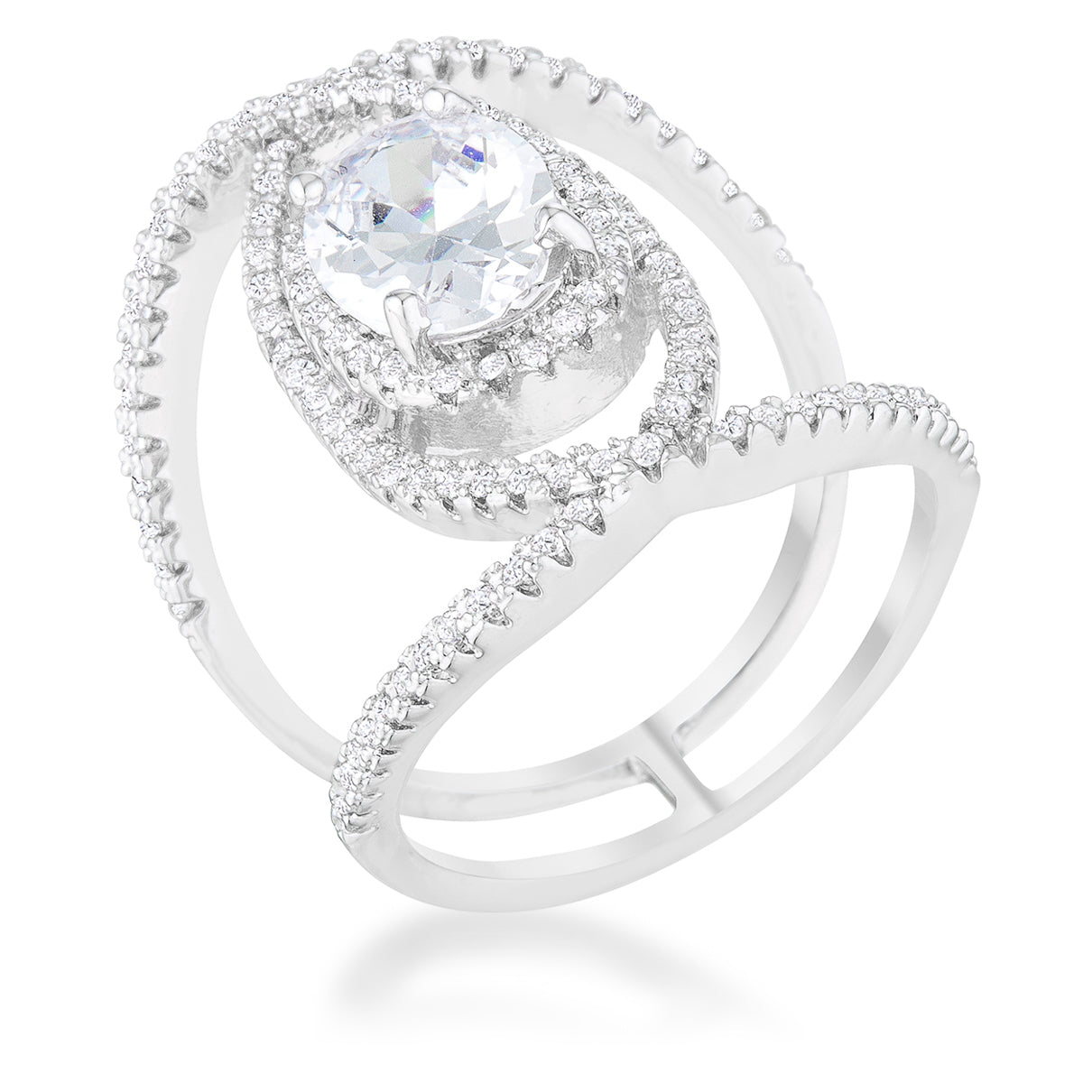 Playful Form Heritage Edit Maura 2.4ct CZ Rhodium Contemporary Cocktail Ring - Friggin Jewelry Fashion