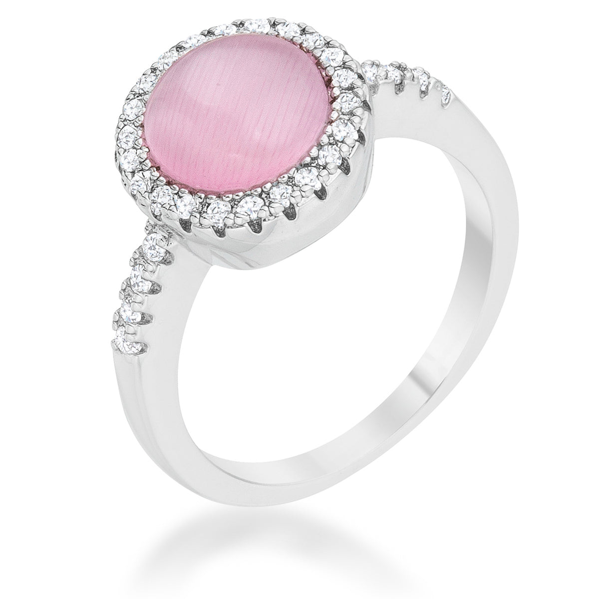 Everyday Spark Modern Icon Patricia 0.3ct CZ Pink Cats Eye Rhodium Classic Ring - Friggin Jewelry Fashion