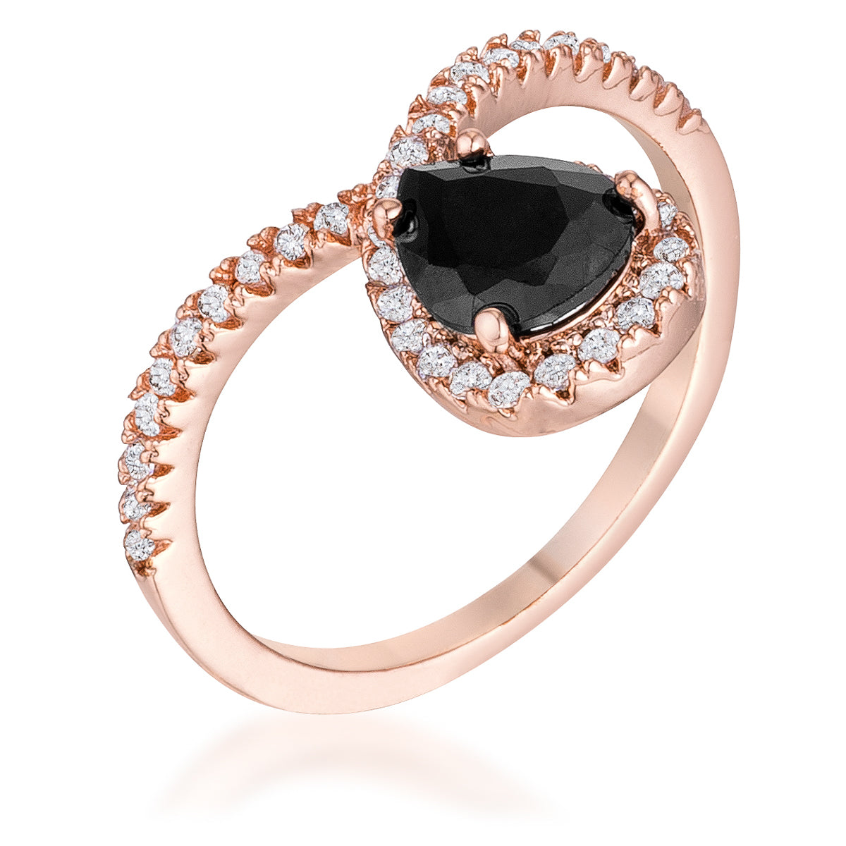 Iconic Whisper Everyday Line 1.5Ct Rose Goldtone Chevron Ring With Onyx CZ - Friggin Jewelry Fashion
