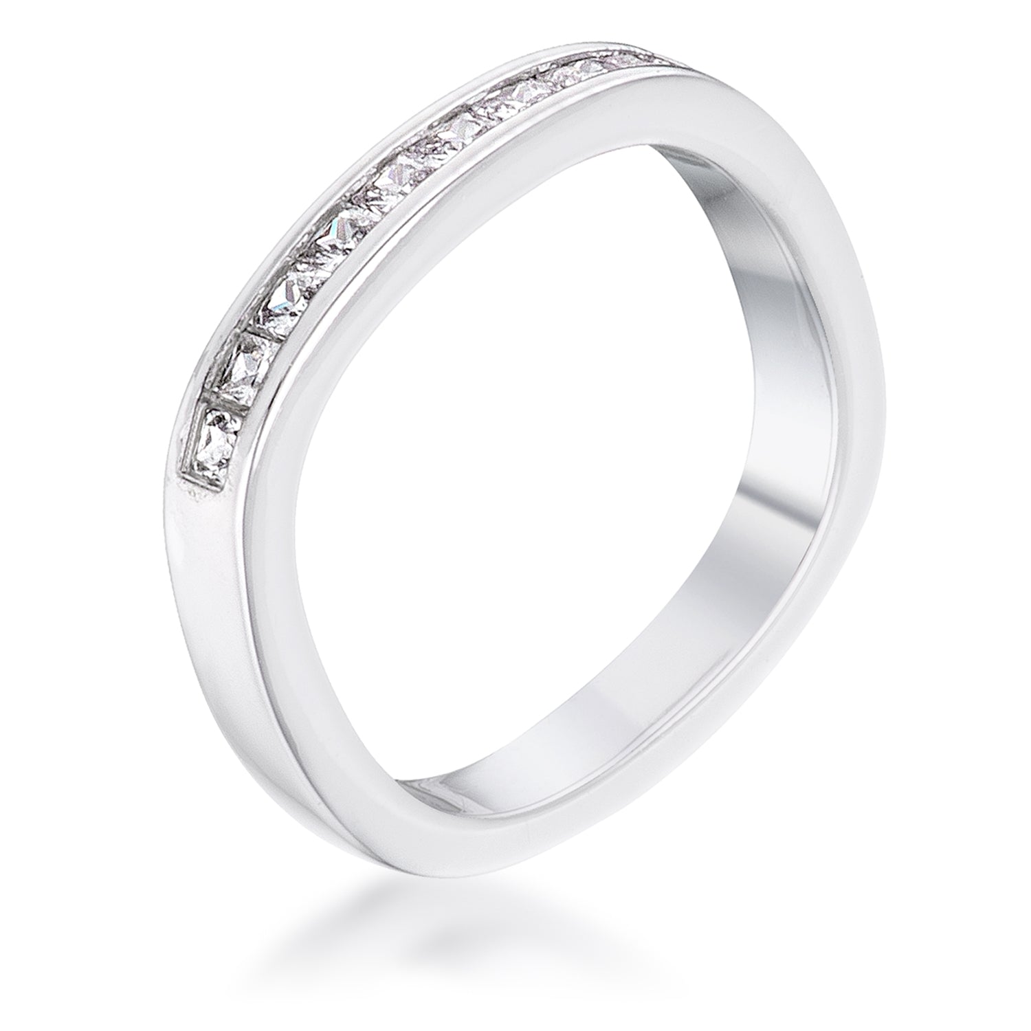 Sovereign Edge Modern Edit .9Ct Channel Set Princess Cut Rhodium Plated Square Shaped Stackable Band - Friggin Jewelry Fashion