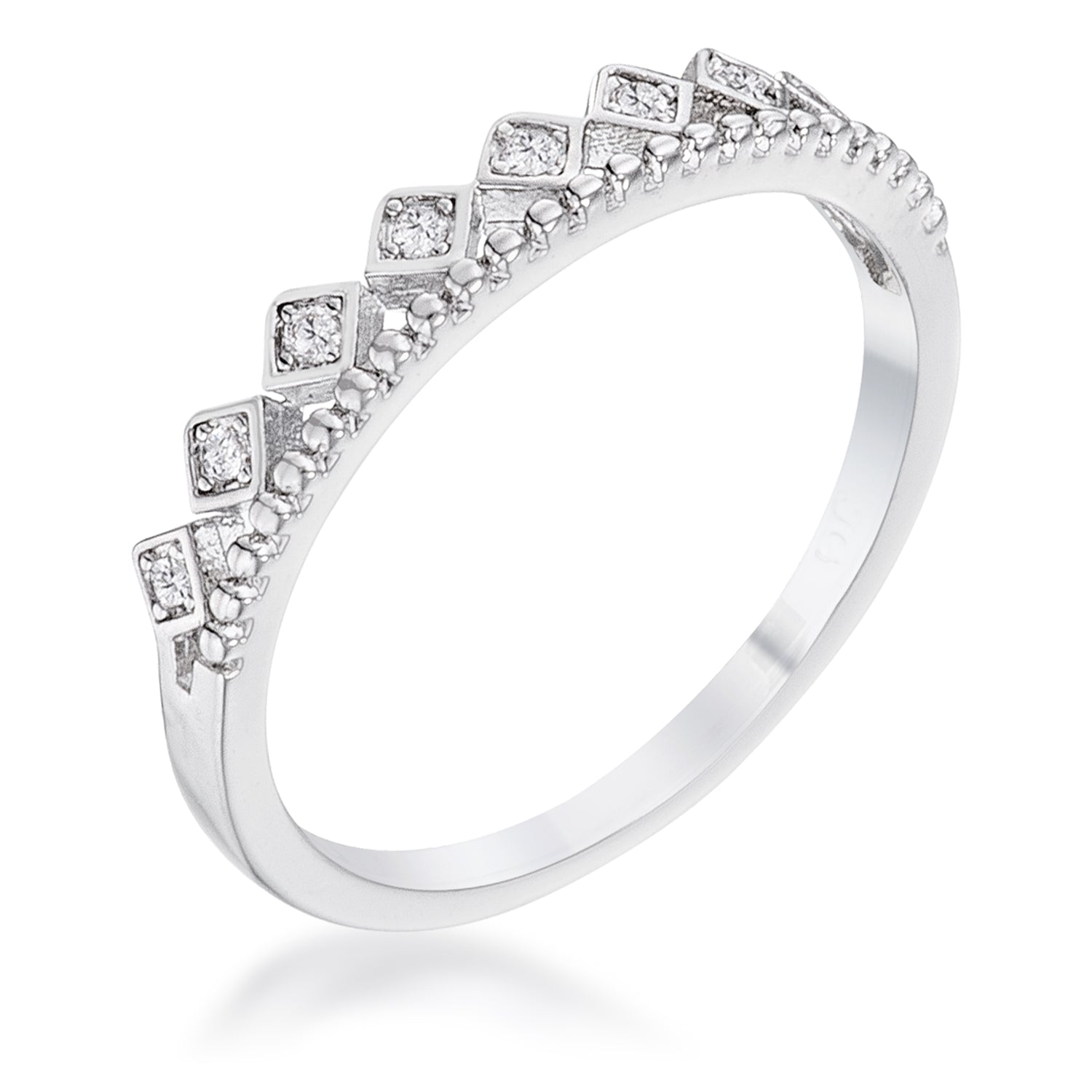 Playful Form Heritage Edit .14Ct Rhodium Plated CZ Mini Crown Stackable Band - Friggin Jewelry Fashion