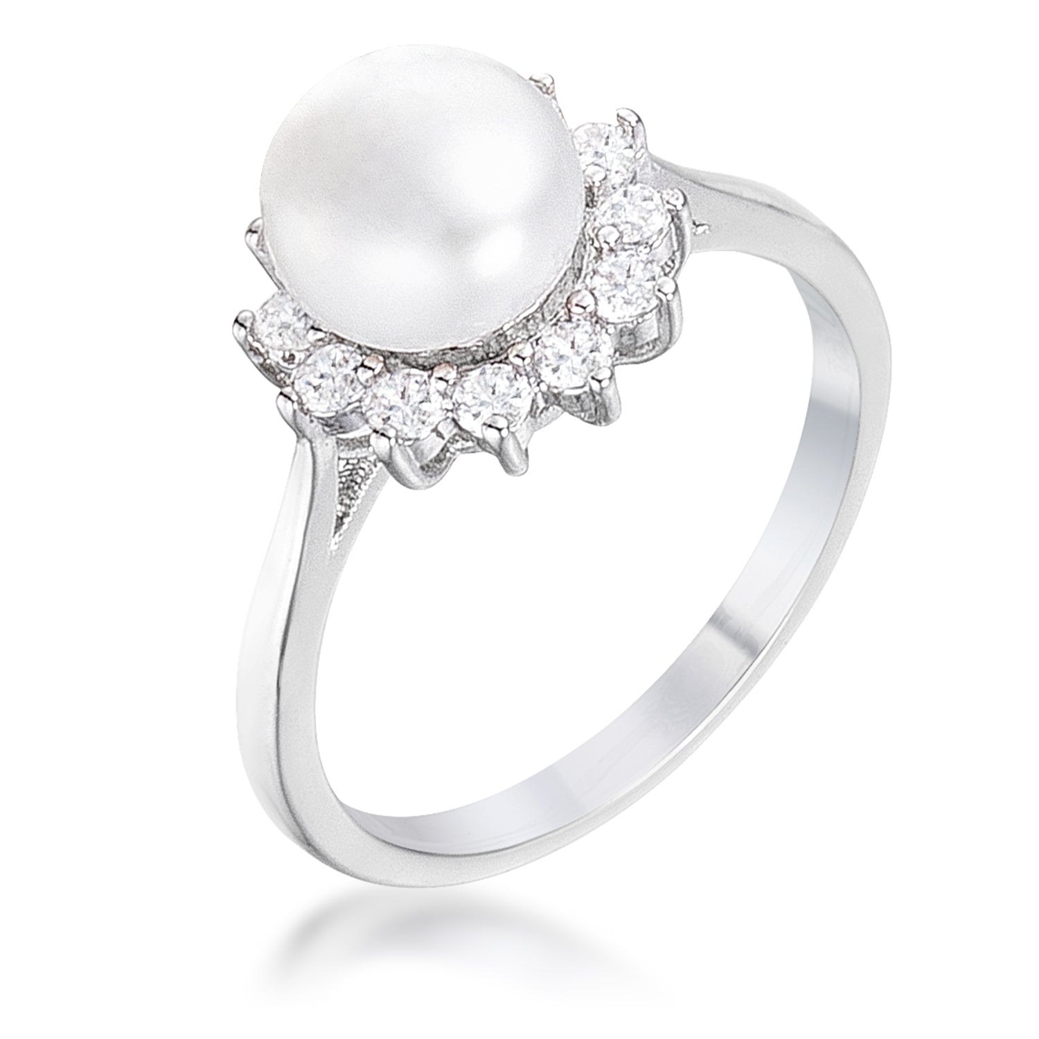 Studio Edge Signature Edit .36Ct Rhodium Plated Freshwater Pearl and CZ Halo Ring - Friggin Jewelry Fashion