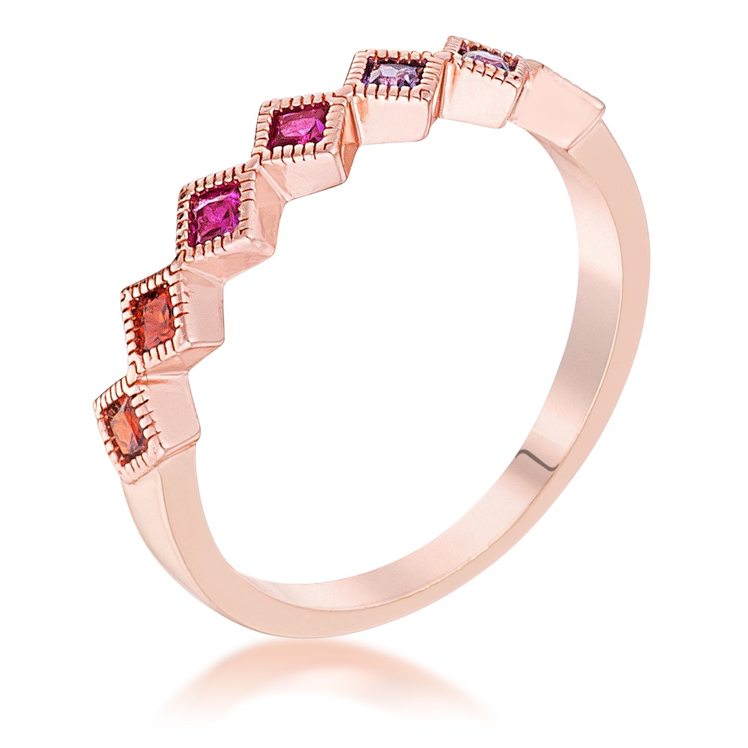 Clever Spark Modern Line Rose Gold Plated Multi-Color Septem Princess Cut Half Eternity Band - Friggin Jewelry Fashion