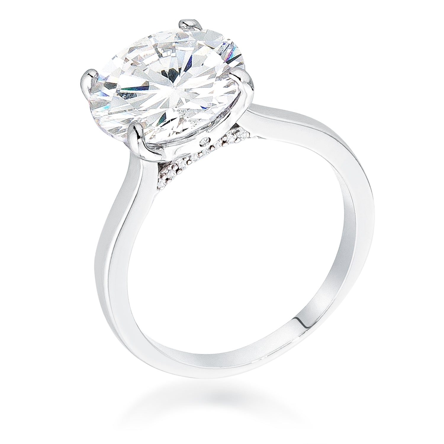 Velvet Heroine Modern Edit 5Ct Rhodium Britney Round Solitaire Engagement Ring - Friggin Jewelry Fashion