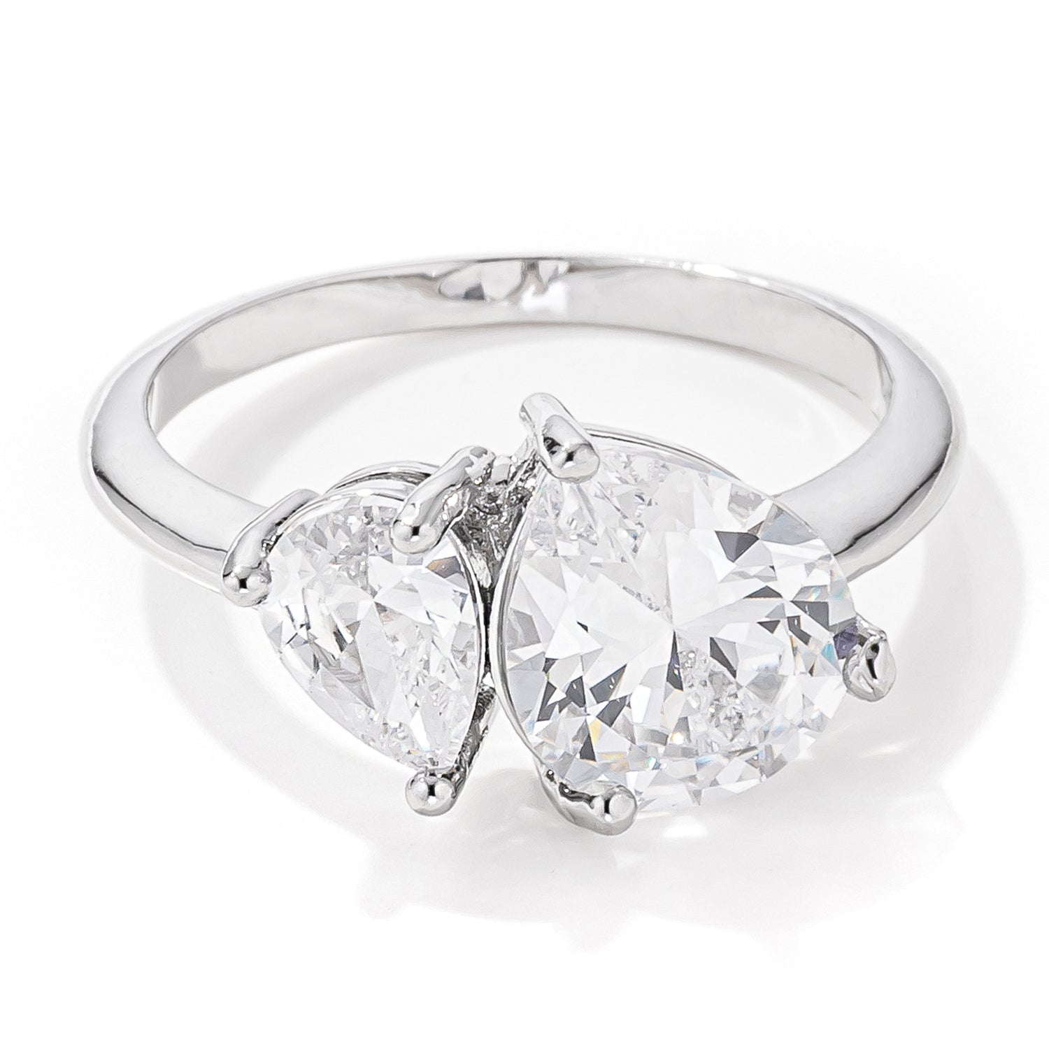 Whisper Detail Classic Edit 2.75ct Rhodium Plated Toi et Moi CZ Ring - Friggin Jewelry Fashion