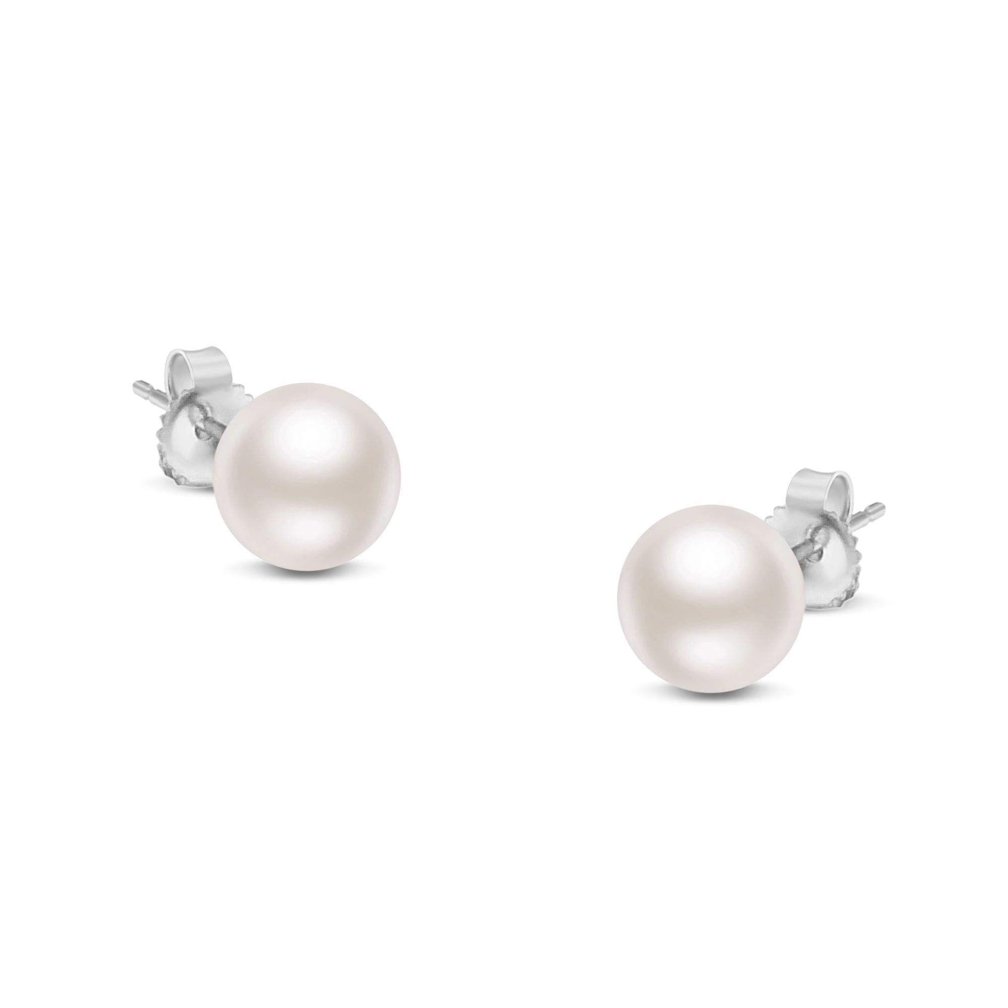 14K Gold Round White Saltwater Akoya Cultured Pearl Stud Earrings AAA+ Quality - Choice of MM Size - Friggin Jewelry