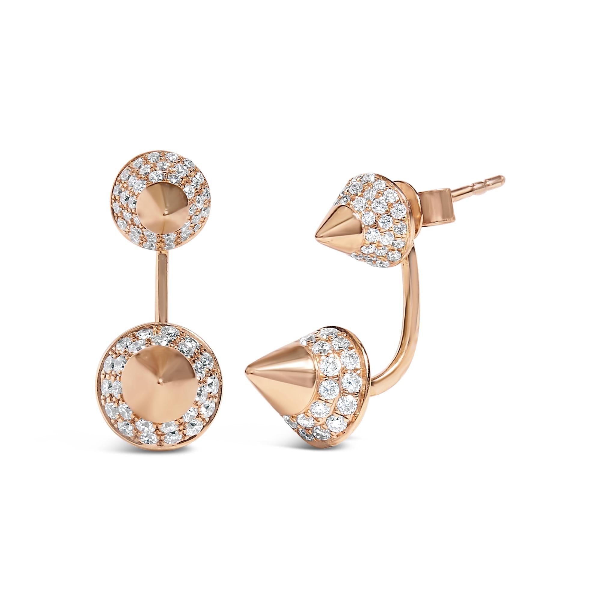 Orecchino a bottone a doppio cono con diamanti da 1,00 ct in oro rosa 14 carati (colore GH, purezza SI1-SI2) - Friggin Jewelry