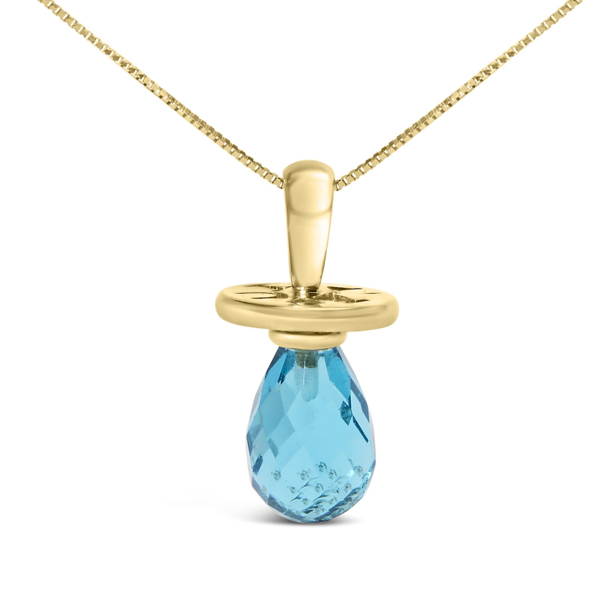 14K Yellow Gold and Blue Quartz Pacifier Pendant Necklace - 18" Inches - Friggin Jewelry