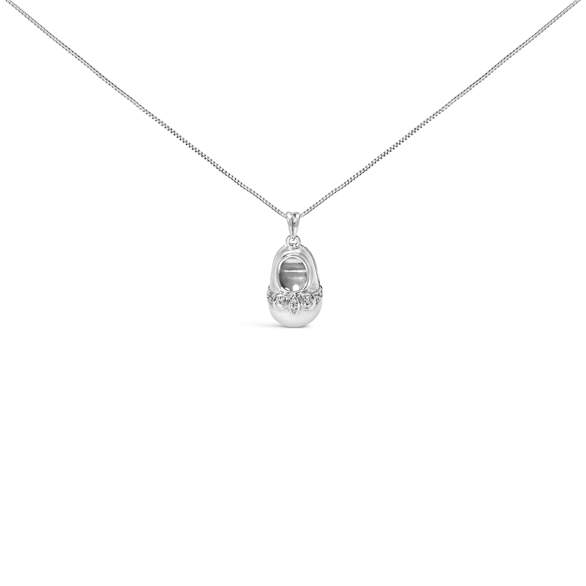 14K White Gold Diamond Accent Baby Shoe with Bow Pendant 18" Necklace (G-H Color, SI1-SI2 Clarity) - Friggin Jewelry
