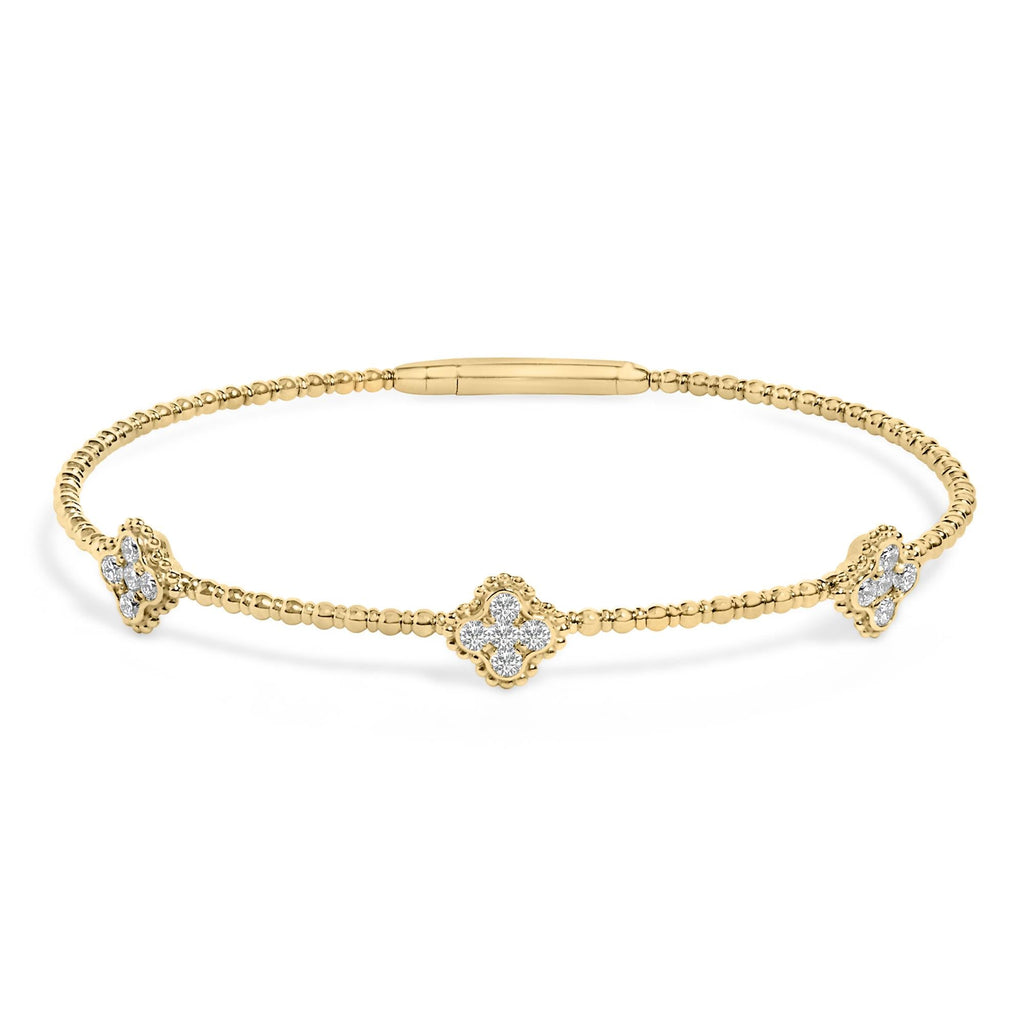 Bracciale rigido in oro bianco 14 carati con diamanti da 1/2 carati, stile quadrifoglio (colore GH, purezza SI1-SI2) - 7,75 pollici - Friggin Jewelry