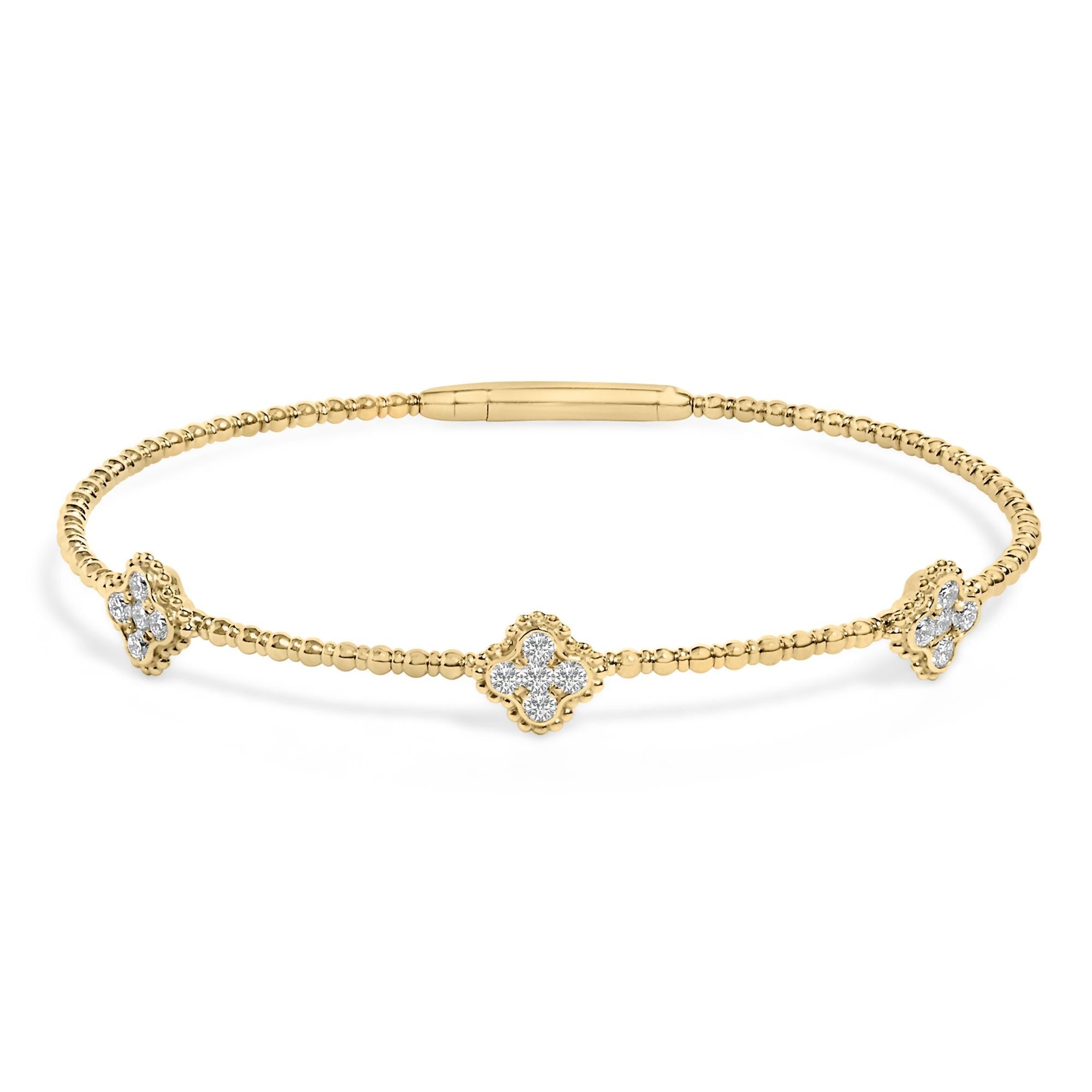 14K White Gold 1/2 Cttw Diamond Quatrefoil Clover Style Bangle Bracelet (G-H Color, SI1-SI2 Clarity) - 7.75 Inch - Friggin Jewelry