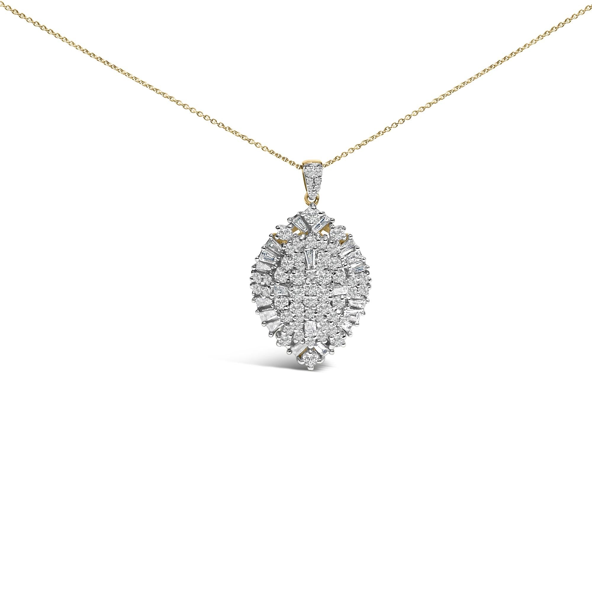 14K White and Yellow Gold 2.00 Cttw Diamond Cluster Pear Shaped Pendant Necklace (G-H Color, SI2-I1 Clarity) -20" Inches - Friggin Jewelry Premium