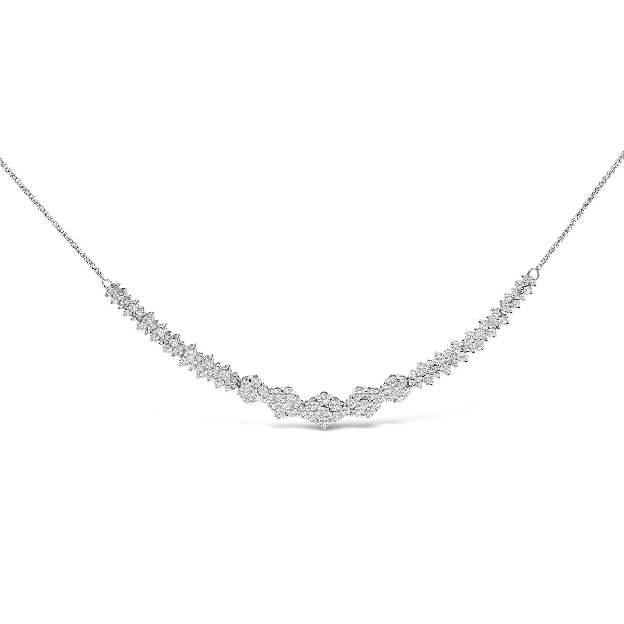 14K White Gold 2.00 Cttw Diamond Composite Cluster Bar Necklace (H-I Color, I2-I3 Clarity) - 18" Inches - Friggin Jewelry Premium