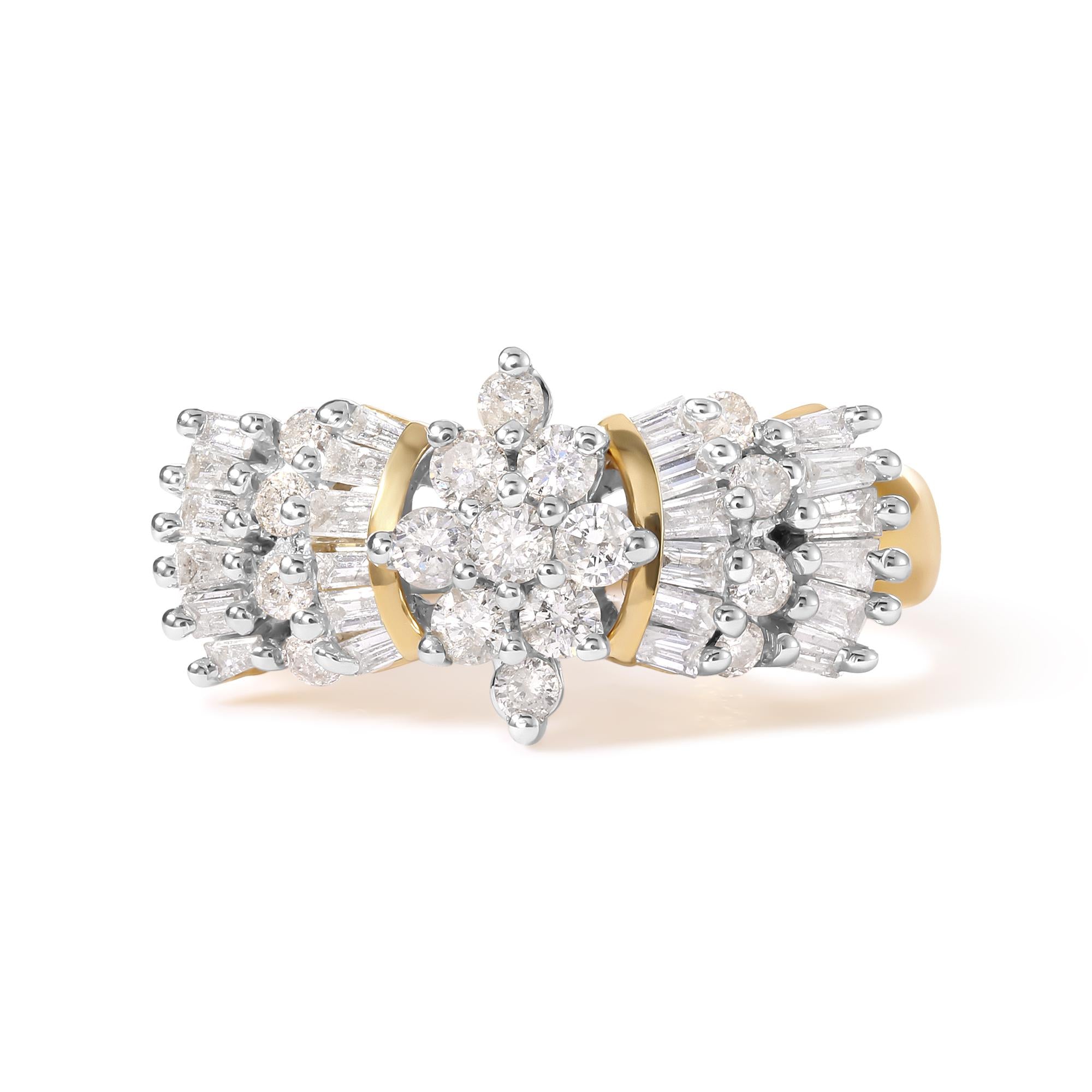 10K Yellow Gold 1.00 Cttw Diamond Starburst Ring Band (H-I Color, I1-I2 Clarity) - Friggin Jewelry