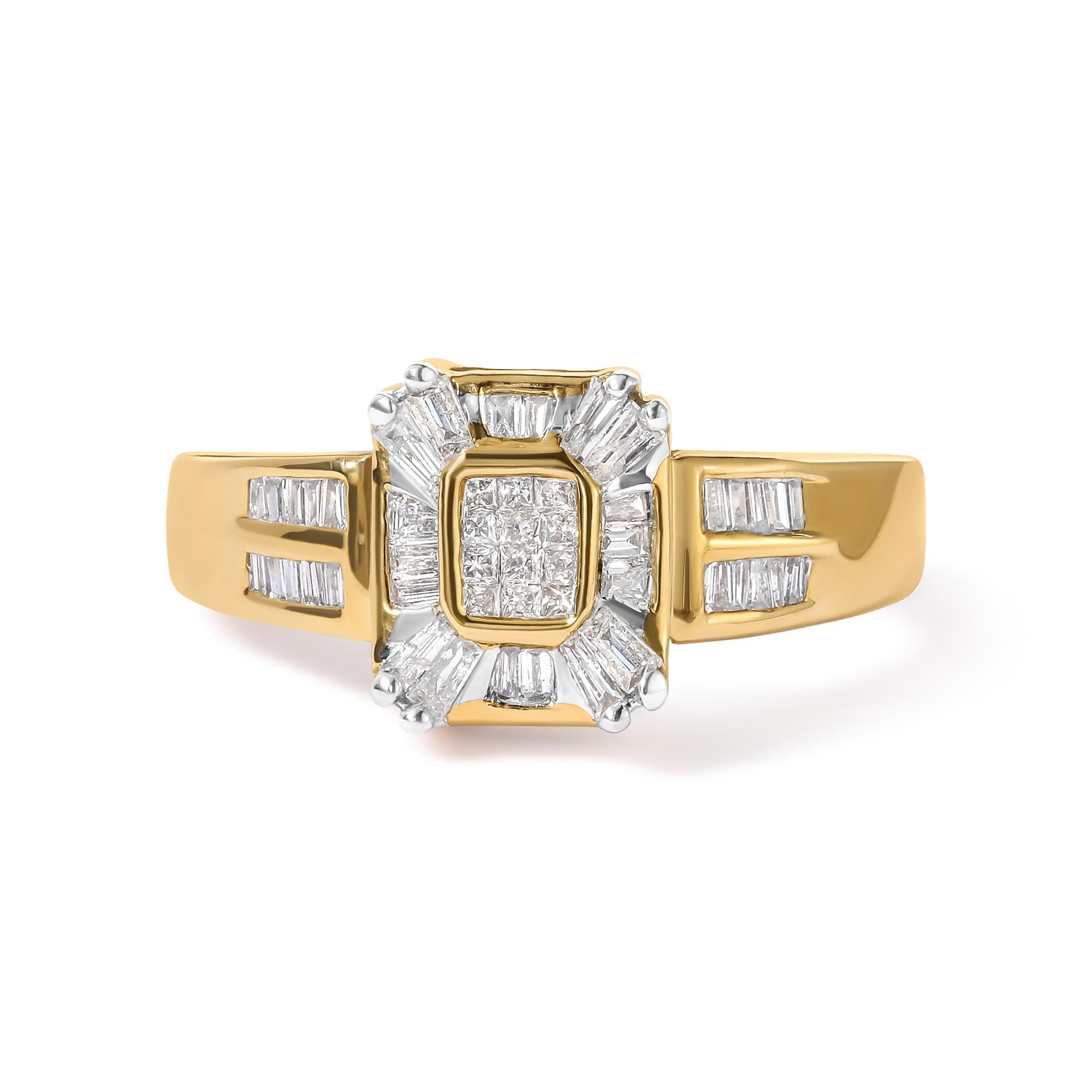 10K Yellow Gold 1/2 Cttw Diamond Composite and Halo Ring (H-I Color, SI1-SI2 Clarity) - Friggin Jewelry