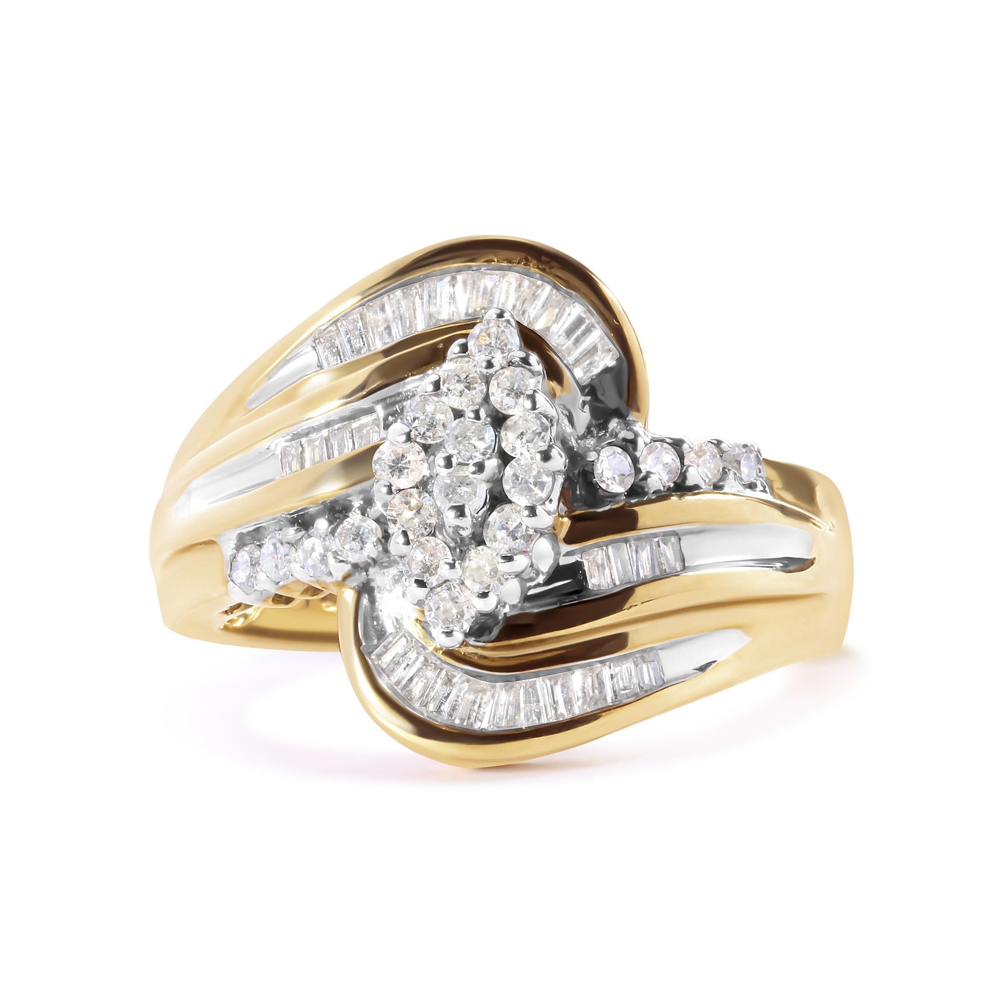 10K Yellow Gold 1/2 Cttw Diamond Pear Cluster and Swirl Ring (H-I Color, I1-I2 Clarity) - Friggin Jewelry