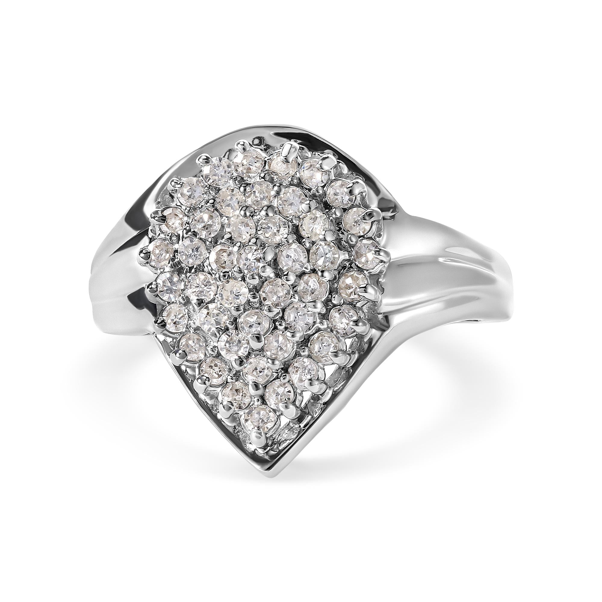 10K White Gold 1/2 Cttw Diamond Pear Shaped Cluster Ring (H-I Color, I1-I2 Clarity) - Friggin Jewelry