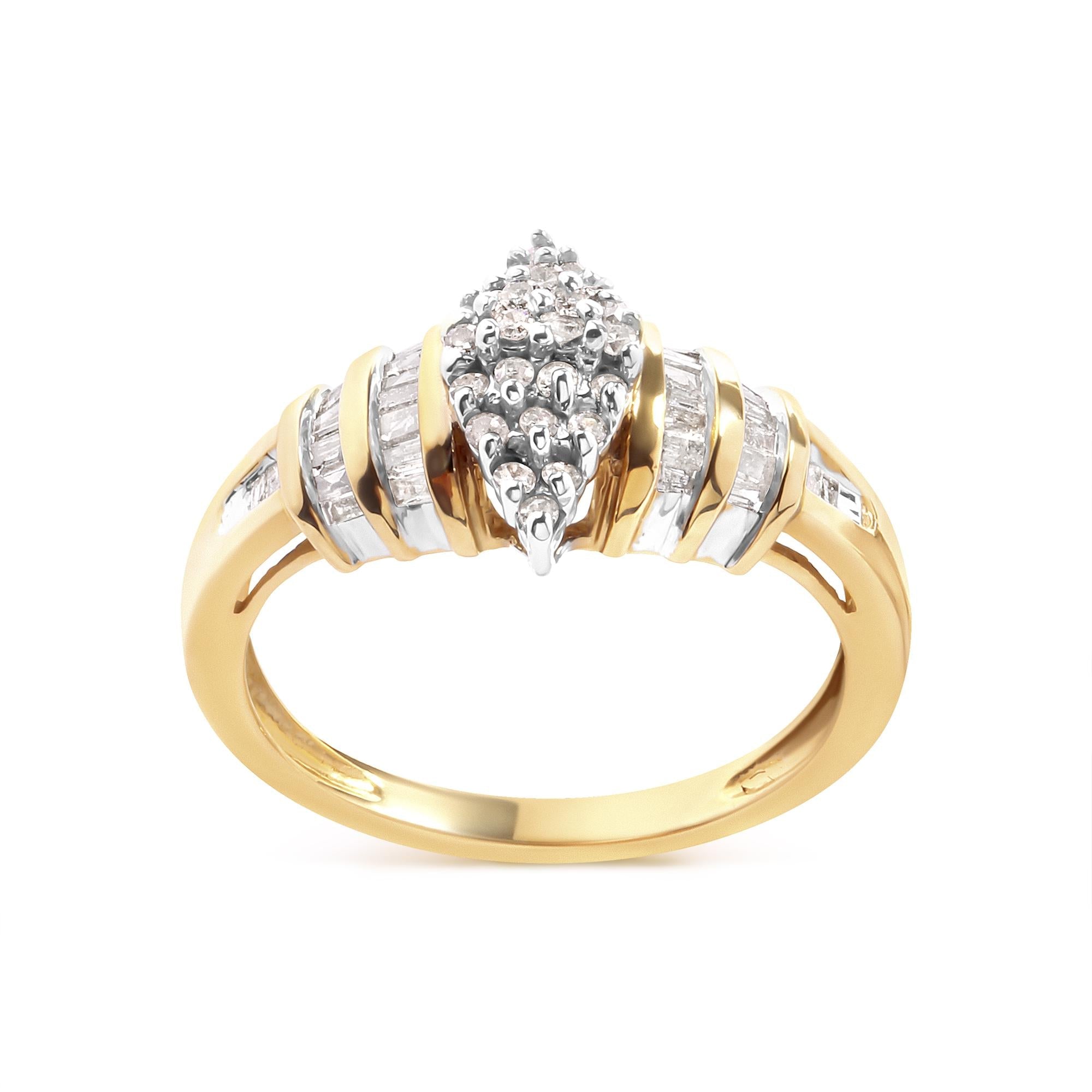 10K Yellow Gold 1/2 Cttw Diamond Pear Shaped Head and Multi Row Channel Set  Shank Ring (H-I Color, SI2-I1 Clarity) - Friggin Jewelry