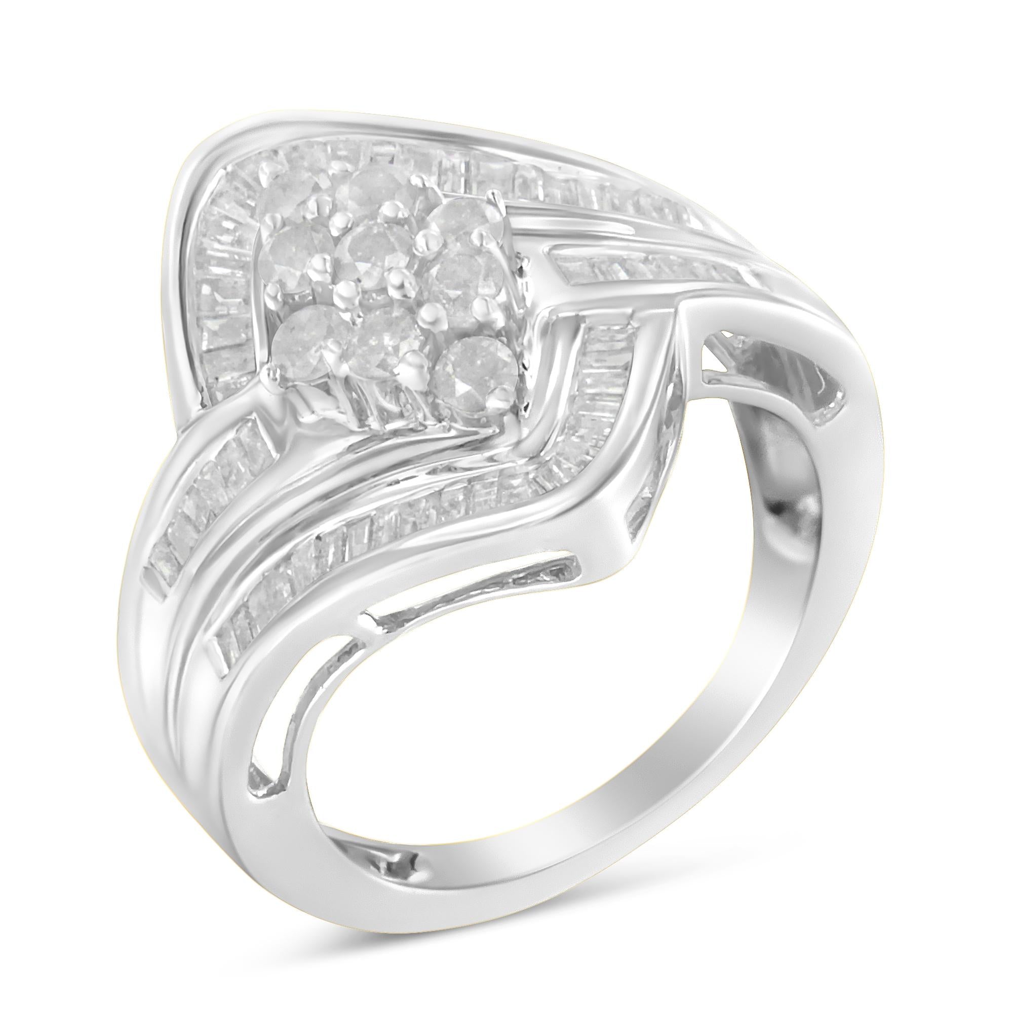 Anello con diamanti in oro bianco 10 carati (1 carato, colore IJ, purezza I2-I3) - Friggin Jewelry