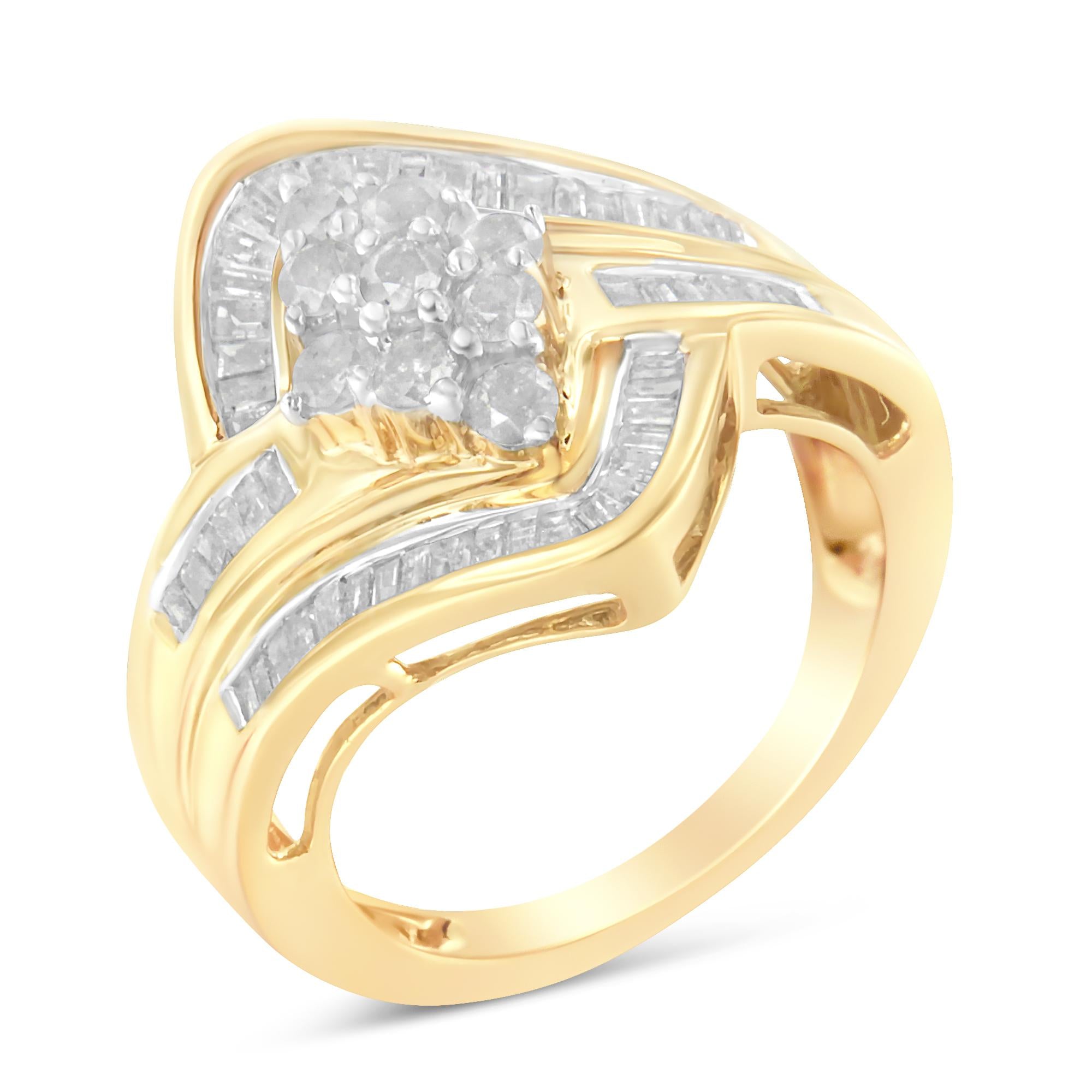 Anello con diamanti in oro giallo 10 carati (1 carato, colore IJ, purezza I2-I3) - Friggin Jewelry